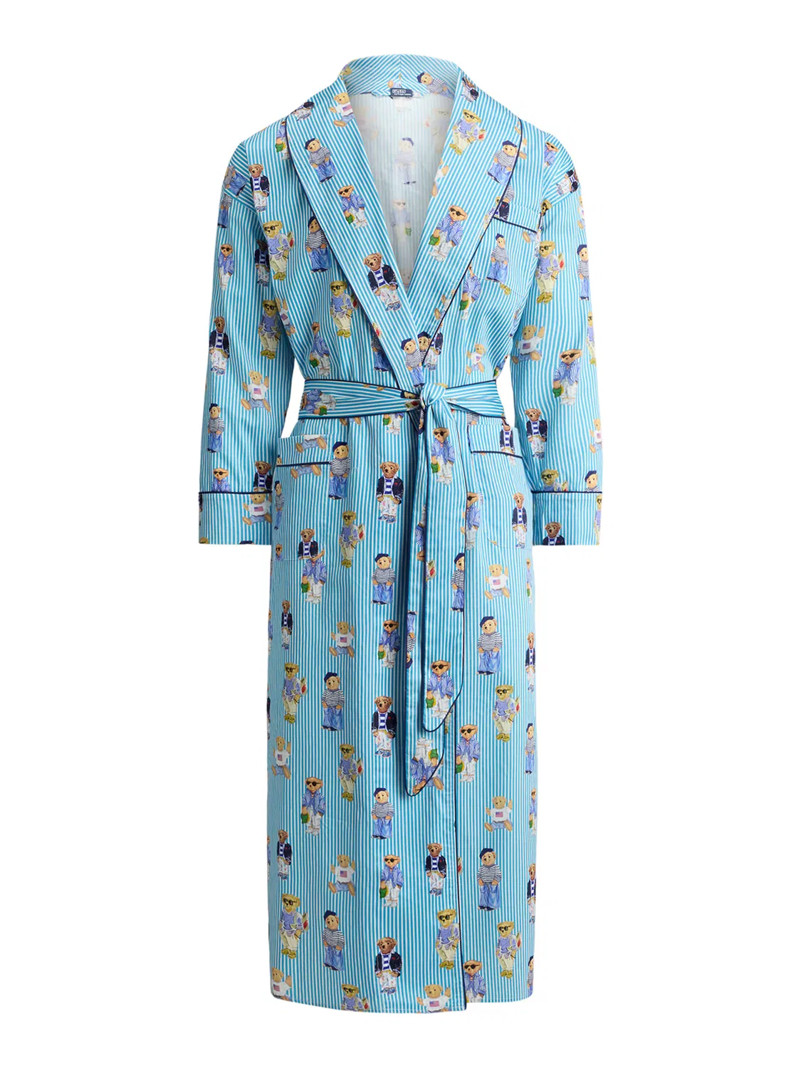 Короткий банный халат с изображением культового медведя. Polo Ralph Lauren, Light Blue/Mixed Colors