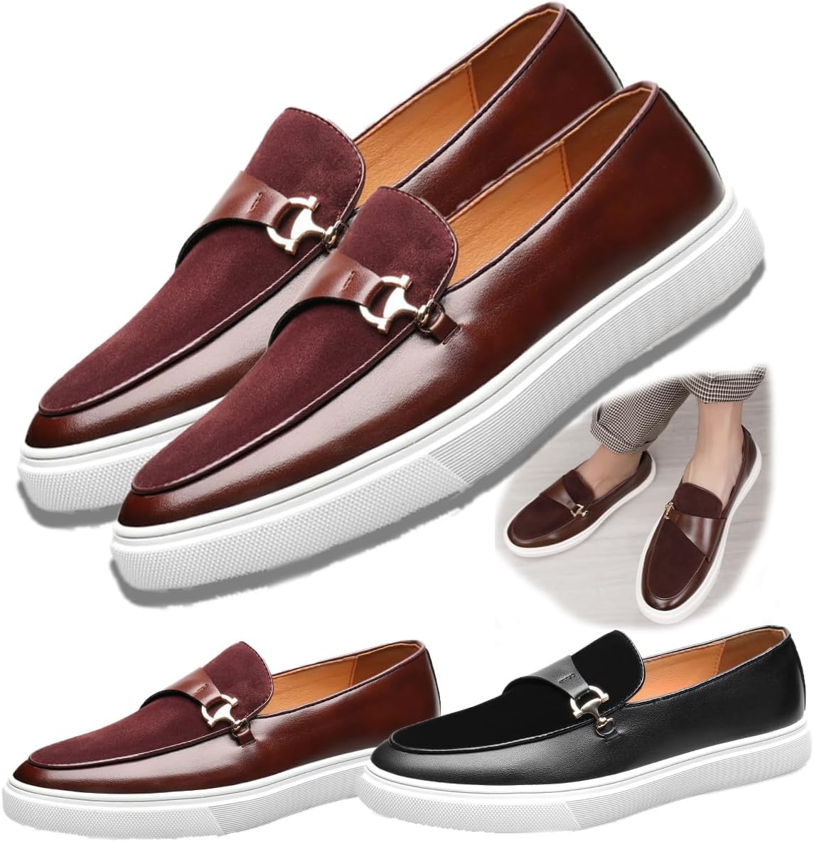 

Мужские слипоны из замшевой кожи - легкие повседневные туфли с круглым носком и металлической пряжкой, удобные для вождения и ходьбы, слиперы Penny Generic, красный