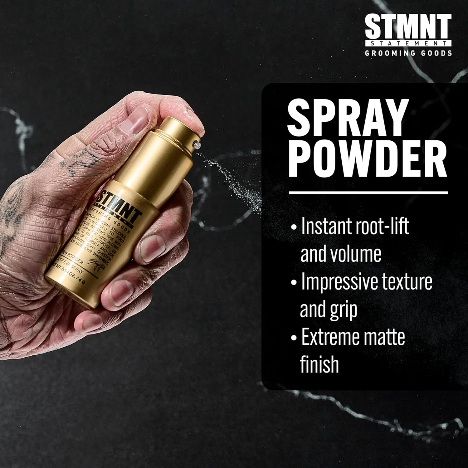 Спрей-пудра для укладки волос STMNT Grooming Goods, 0,14 унции | Экстра матовый финиш | Дополнительная текстура и фиксация | Сверхлегкая формула | Волосы выглядят более объемными — фото 3