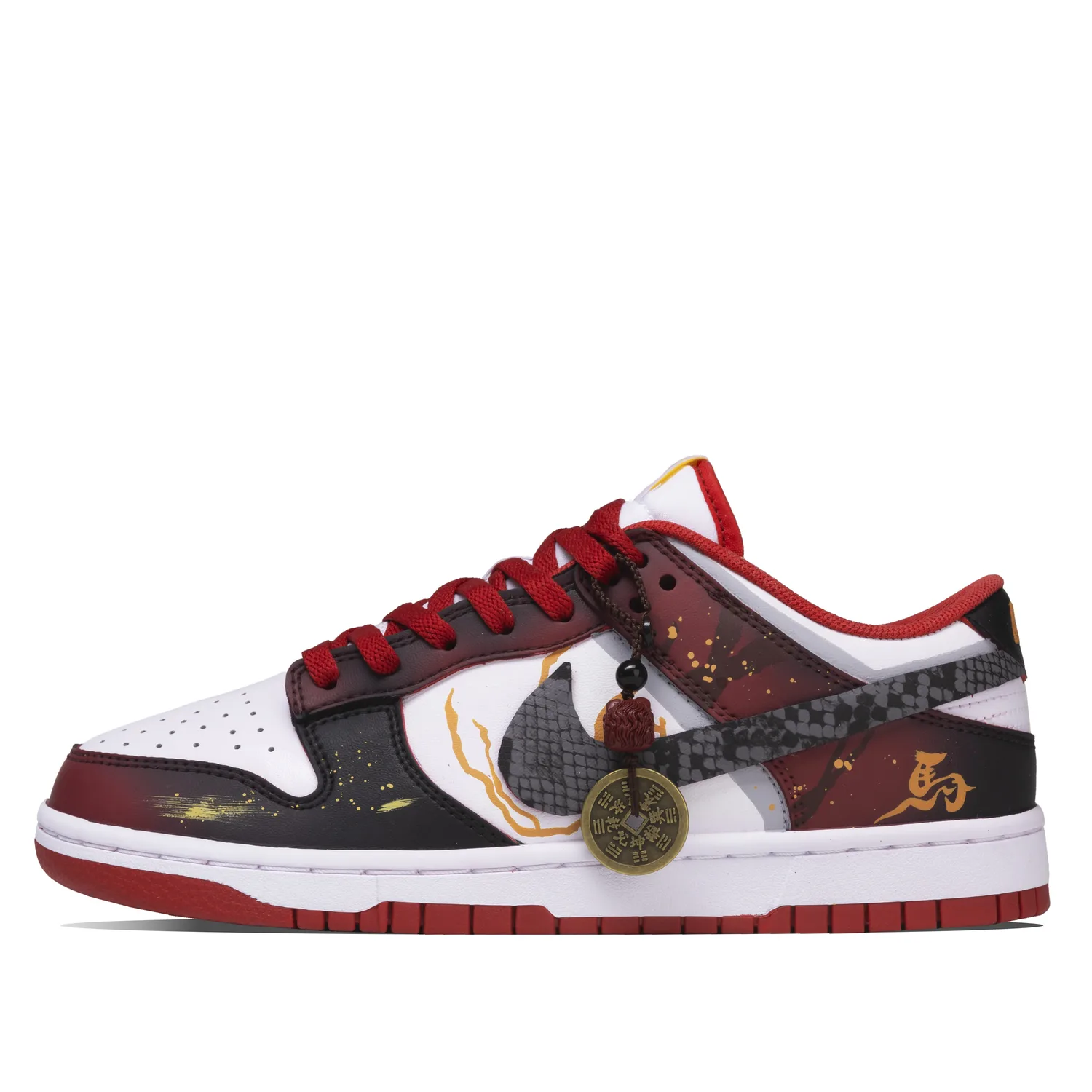 Nike Dunk Auspicious Horse Brings Fortune Coverage Abrasion Resistant Low Top Skateboard Shoes Men's Black Red