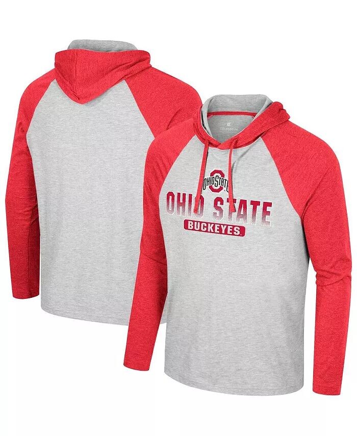 

Мужская футболка с капюшоном и длинным рукавом Ohio State Buckeyes Hasta La Vista Raglan, серая, цвета меланжа Colosseum