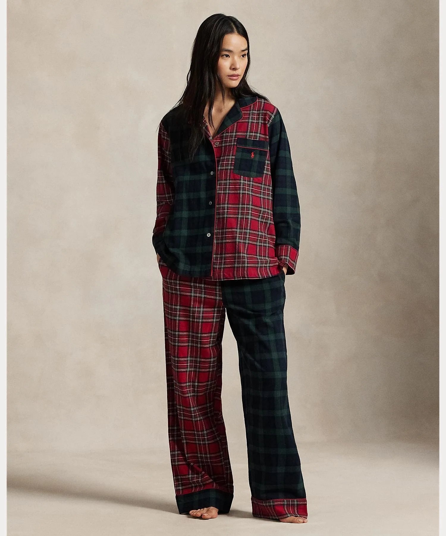 Пижамный комплект в клетку с длинными рукавами Polo Ralph Lauren, 600 Red
