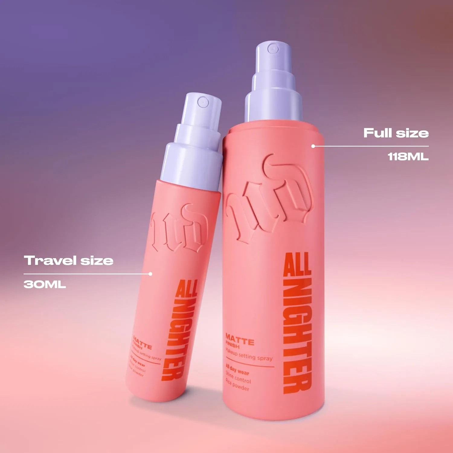 Urban Decay All Nighter Setting Spray Duo: полноразмерный (118 мл) и дорожный (30 мл) - матовый финиш, водостойкий, стойкий к смазыванию — фото 2