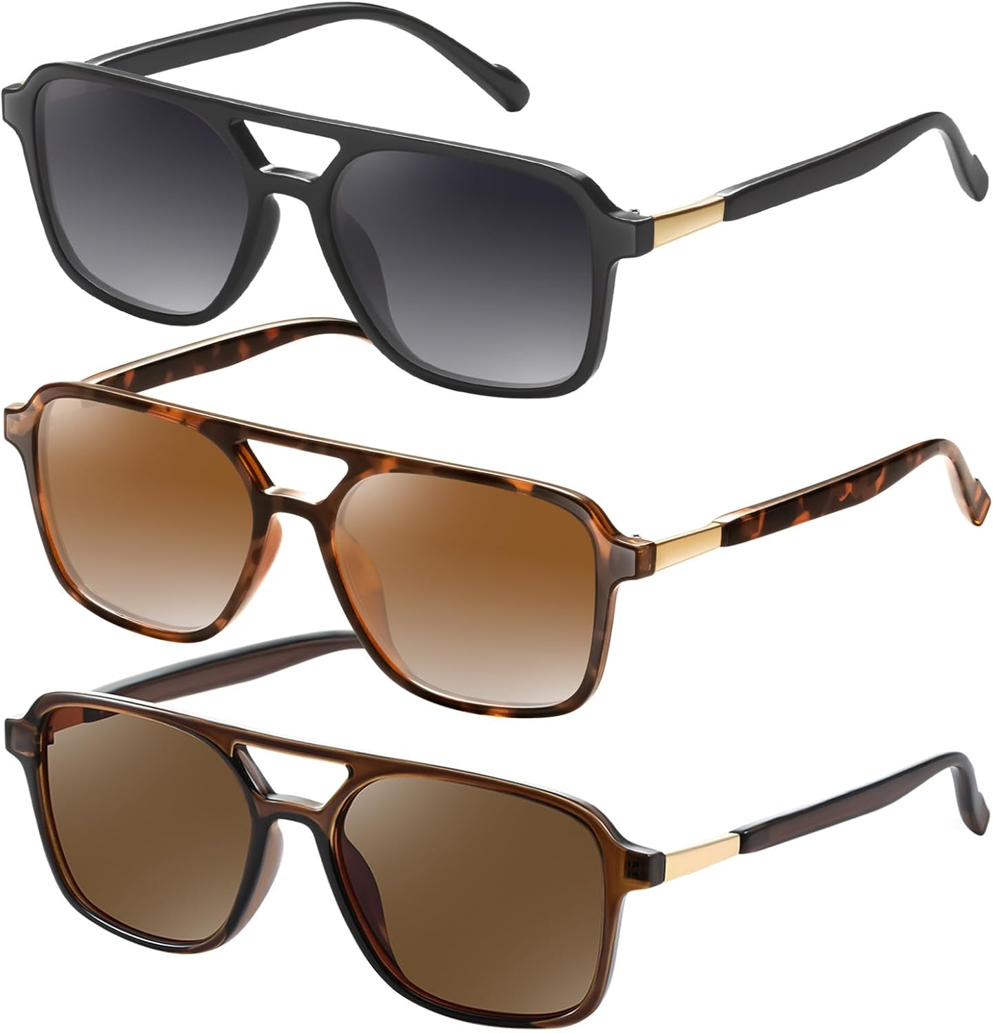 

Солнцезащитные очки GRFISIA в стиле ретро «Авиатор» для женщин и мужчин, квадратная оправа, прямоугольная форма, модные солнцезащитные очки, 3pcs Black/Gray+brown Tortoise/Brown+brown