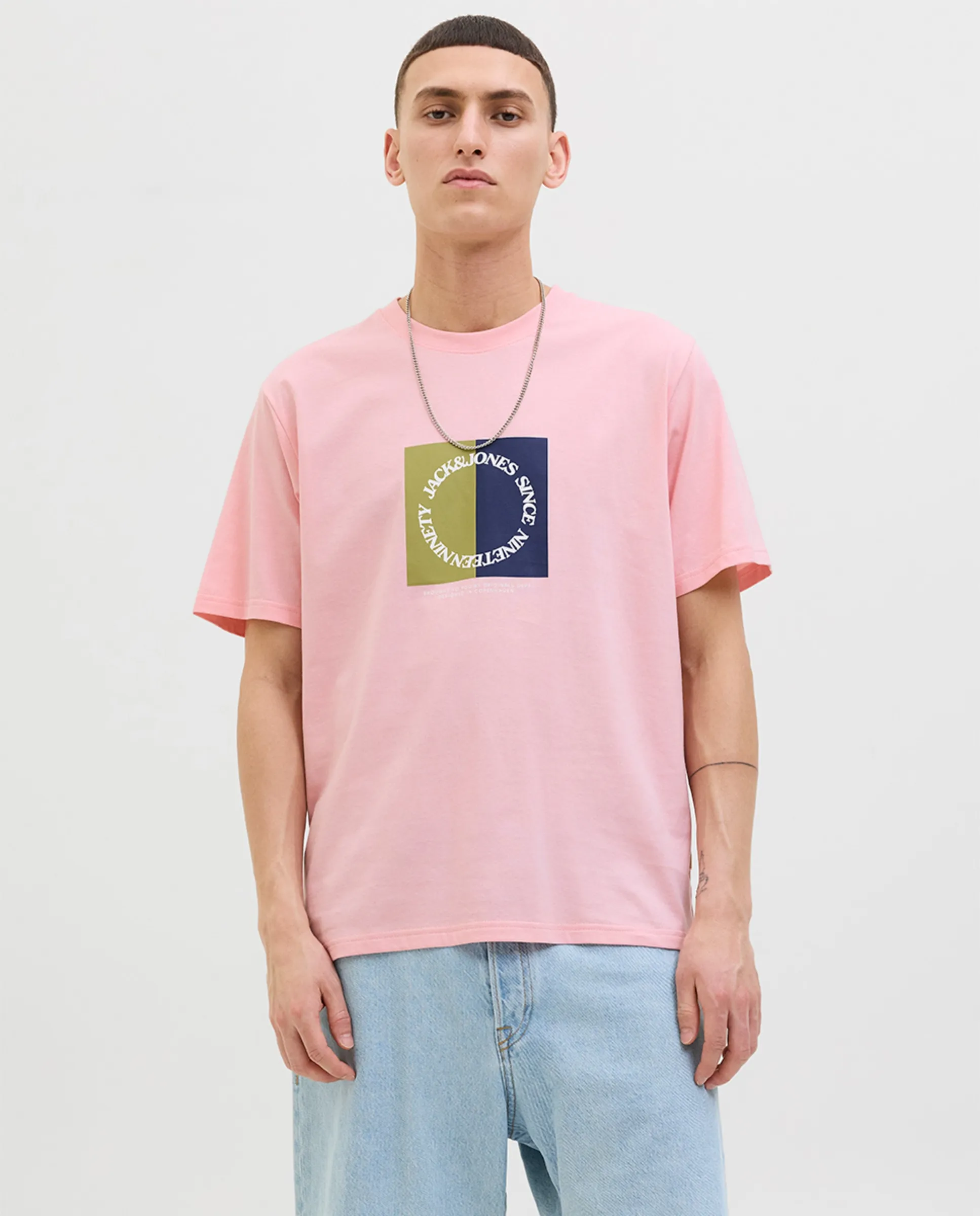 

Мужская футболка с коротким рукавом и принтом на груди Jack & Jones, розовый