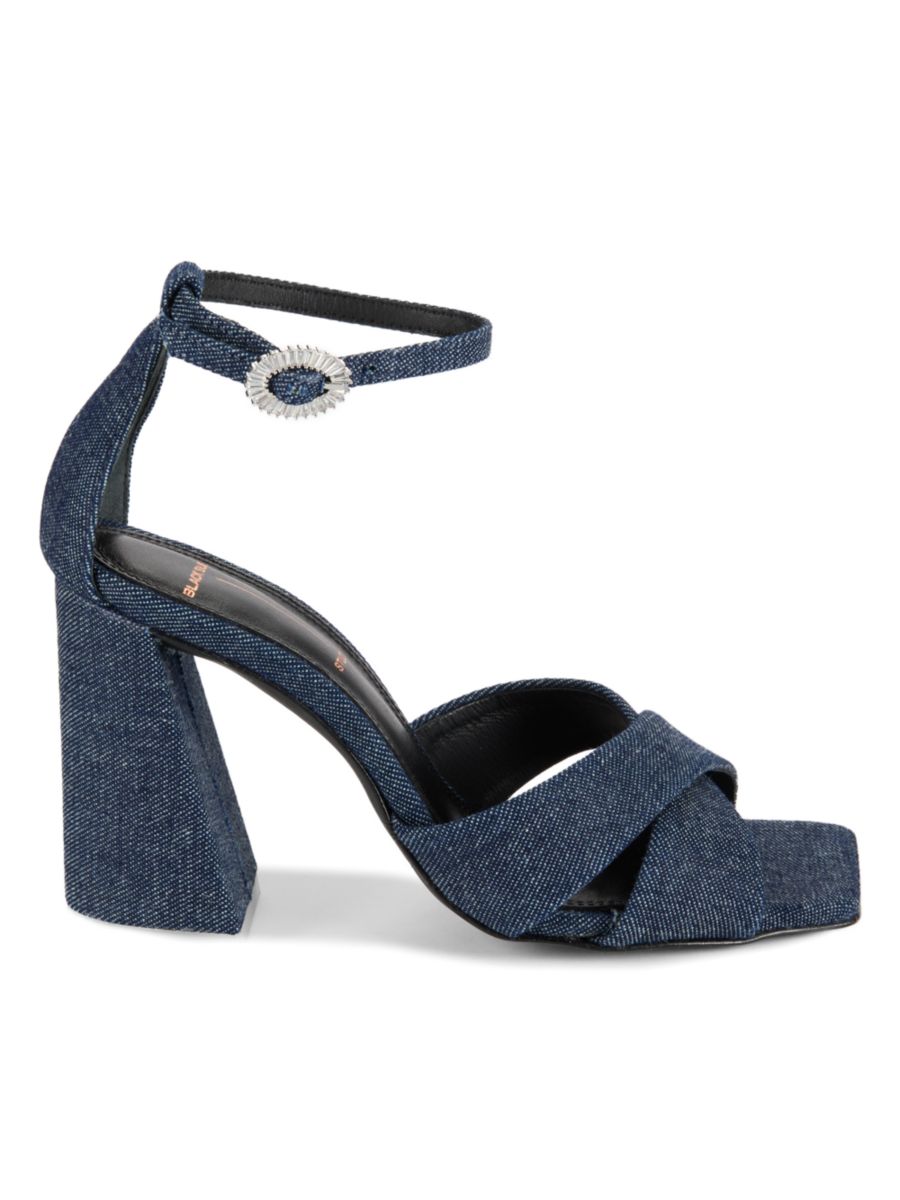 Босоножки Chelsea из рафии на блочном каблуке Black Suede Studio, цвет Denim