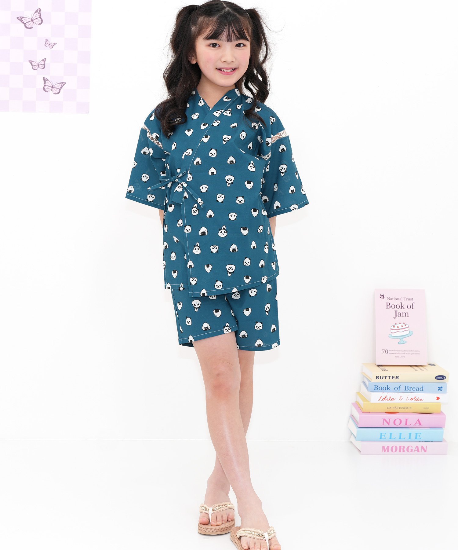 Комплект Jinbei: топ и брюки: 100% хлопок, удобный в носке, детская одежда, для девочек и мальчиков. Children's clothing Bee, Cobalt blue x panda rice ball — фото 2