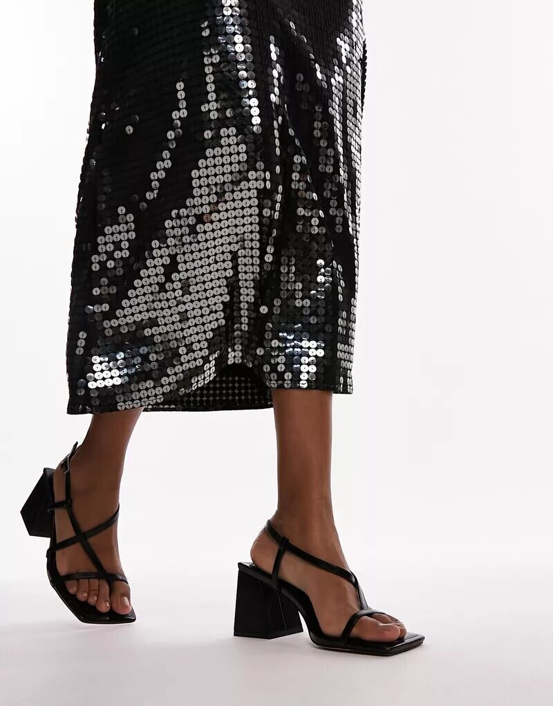 

Черные босоножки на блочном каблуке с ремешками Topshop Gabby
