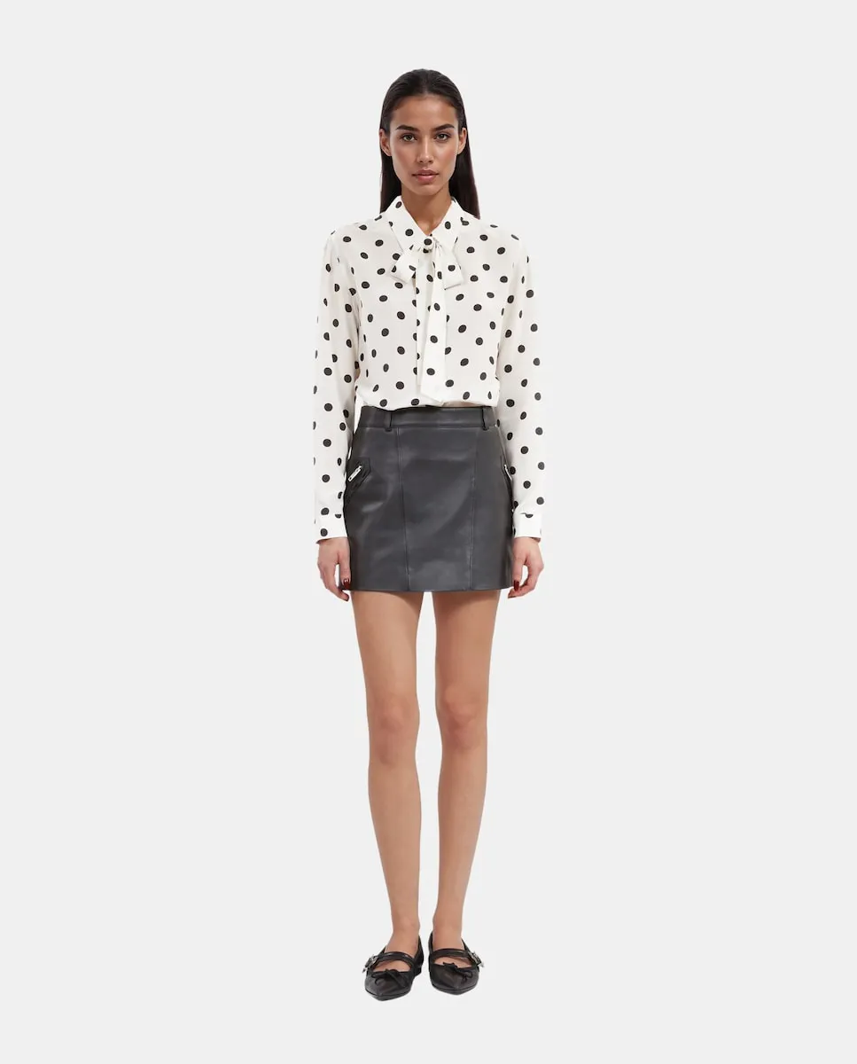 

Короткая кожаная юбка The Kooples, черный