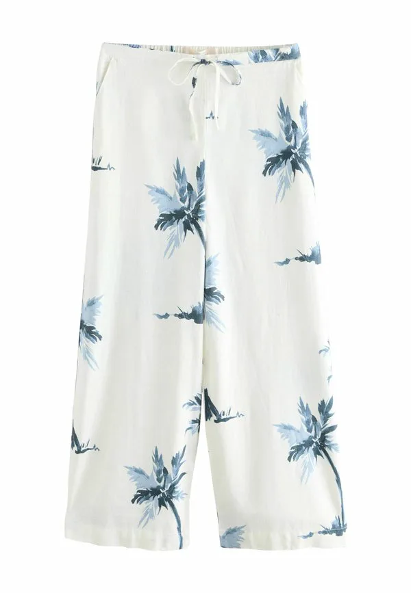 Брюки с широкими штанинами, крой для высоких людей Next, Ecru Navy Palm Print