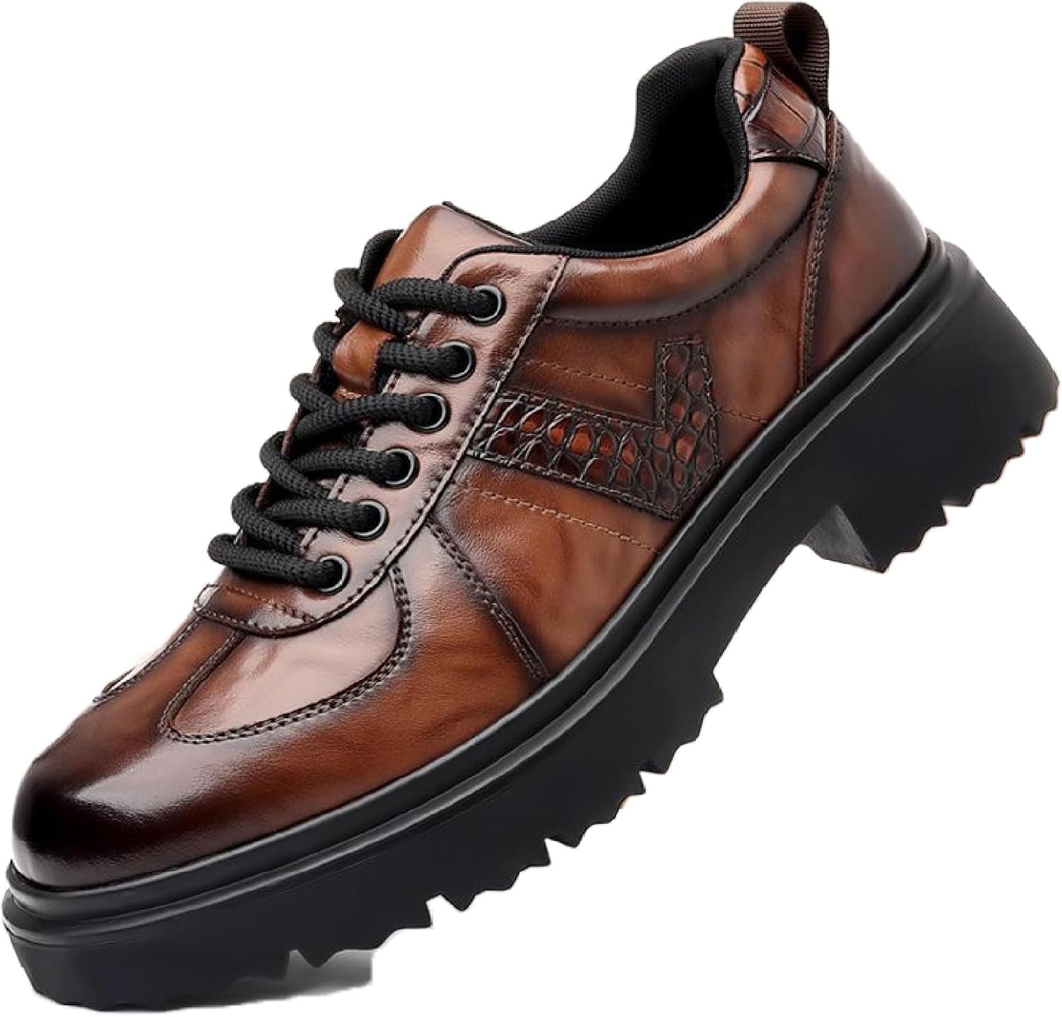 

Мужские кожаные оксфорды на платформе, удобные, ручной работы, с круглым носком, без застежки, с противоскользящей подошвой, с шнуровкой, формальные дерби, повседневные, для работы, офиса, свадьбы, под смокинг Bhdjk, коричневый