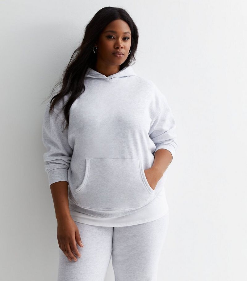 

Бледно-серый трикотажный худи Curves New Look, бледно-серый