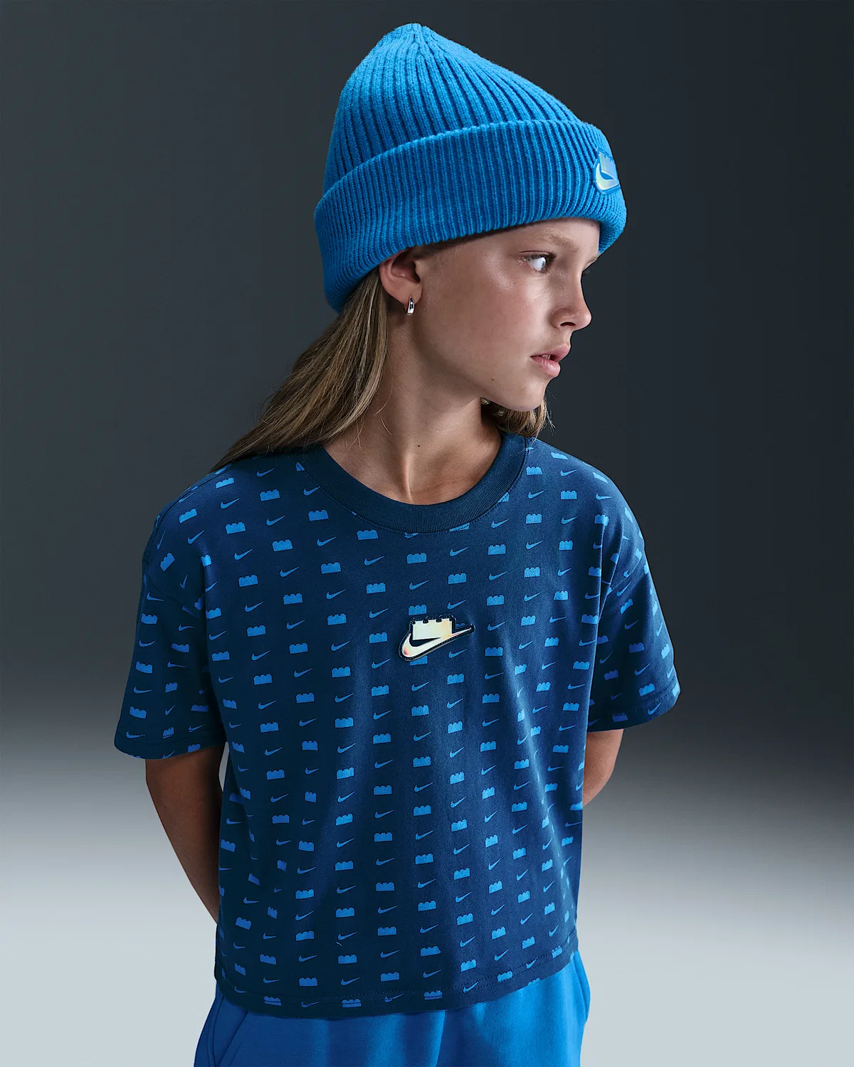 Детская укороченная футболка Nike x LEGO® Collection, Brave Blue