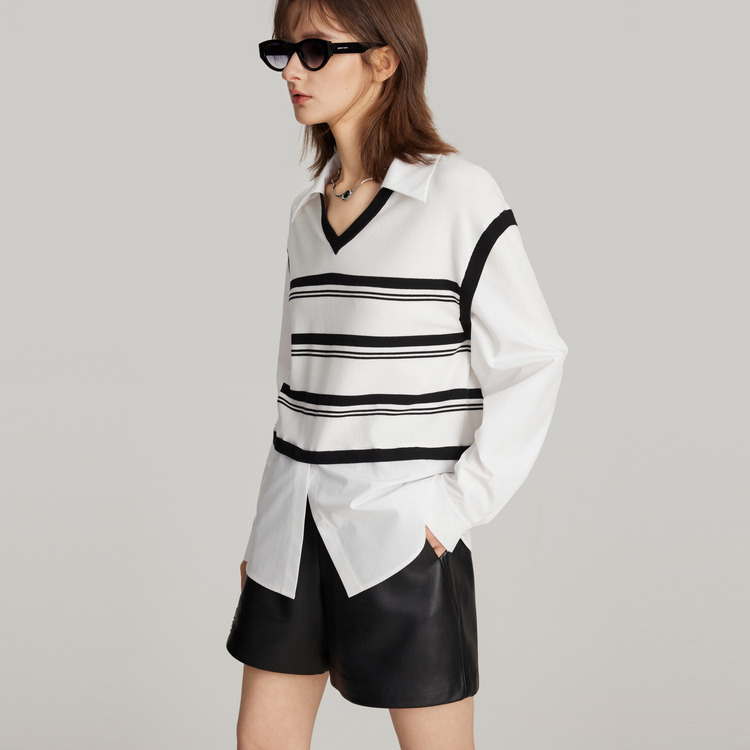 

ELLE Трикотажная кофта женская белая с V-образным вырезом Moderate