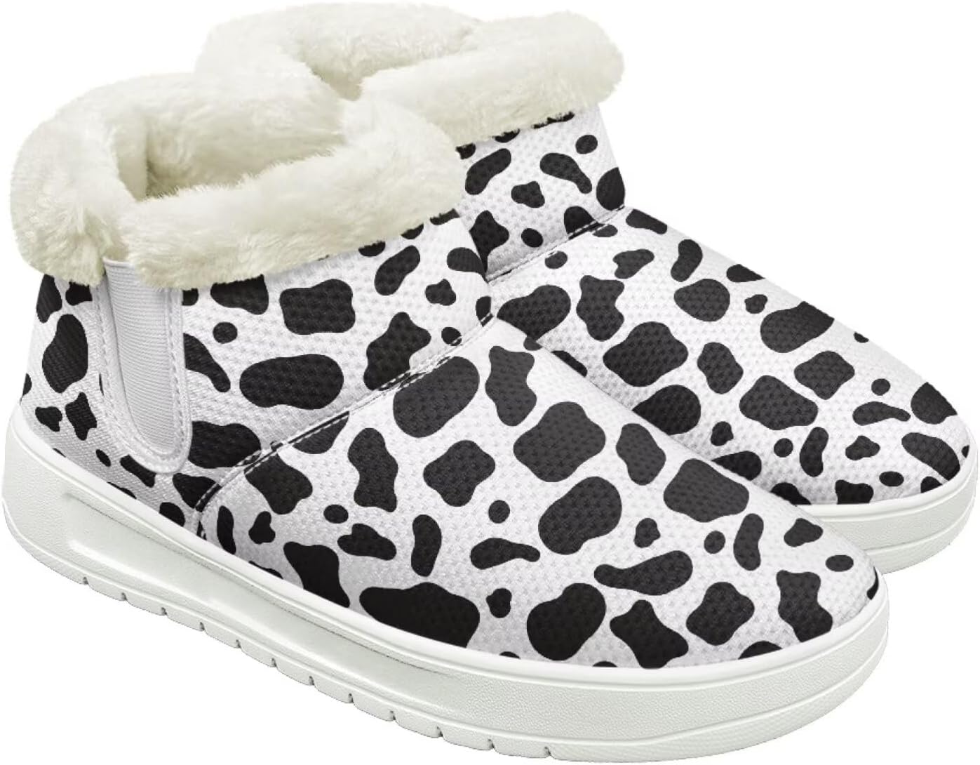 

Женские пушистые зимние ботинки для снега для женщин и мужчин, удобные ботильоны на липучке, теплые мягкие ботинки с тянущейся манжетой Cugasmaru, Cow Print