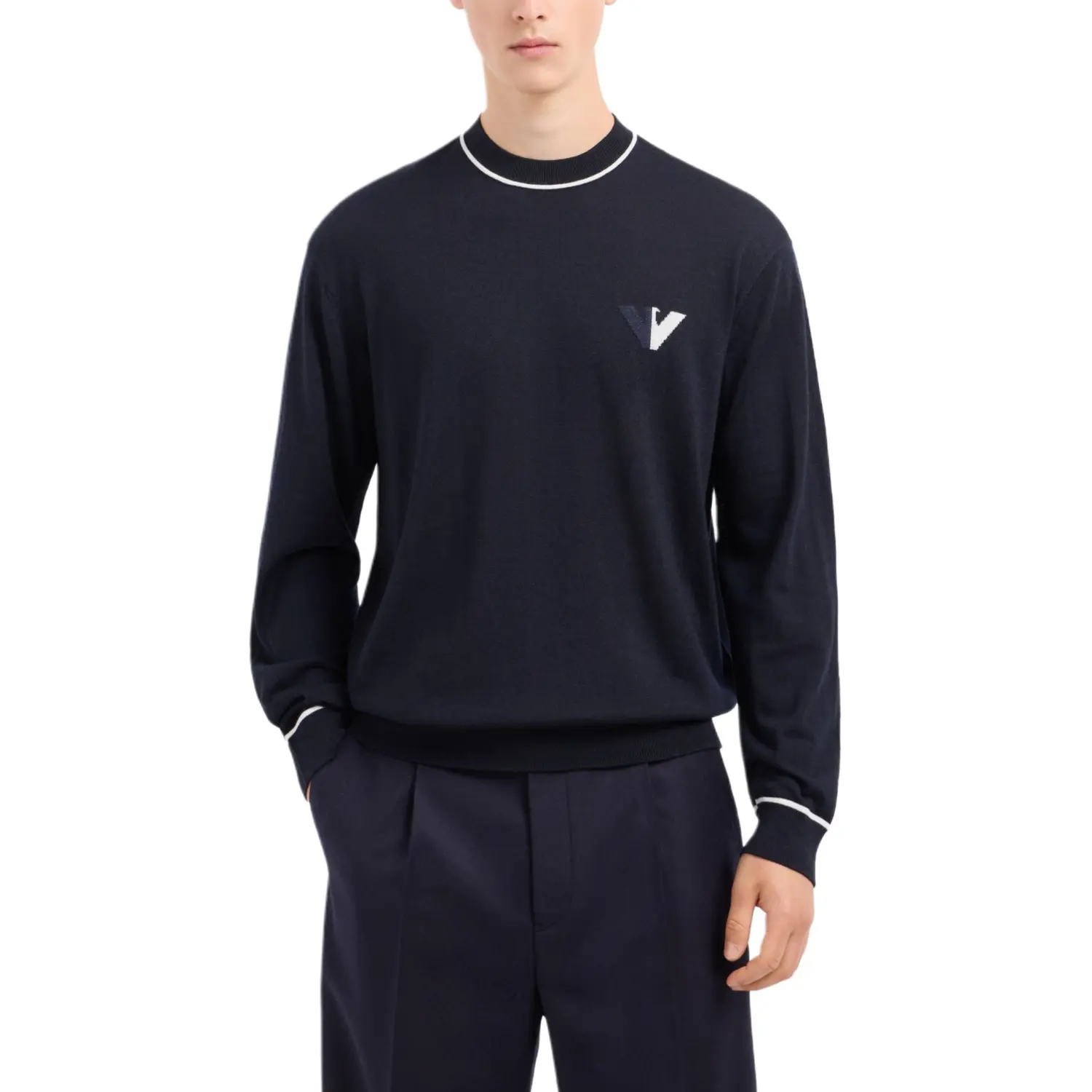 Джемпер с жаккардовым орнатом Eagle EMPORIO ARMANI, Морской синий — фото 4