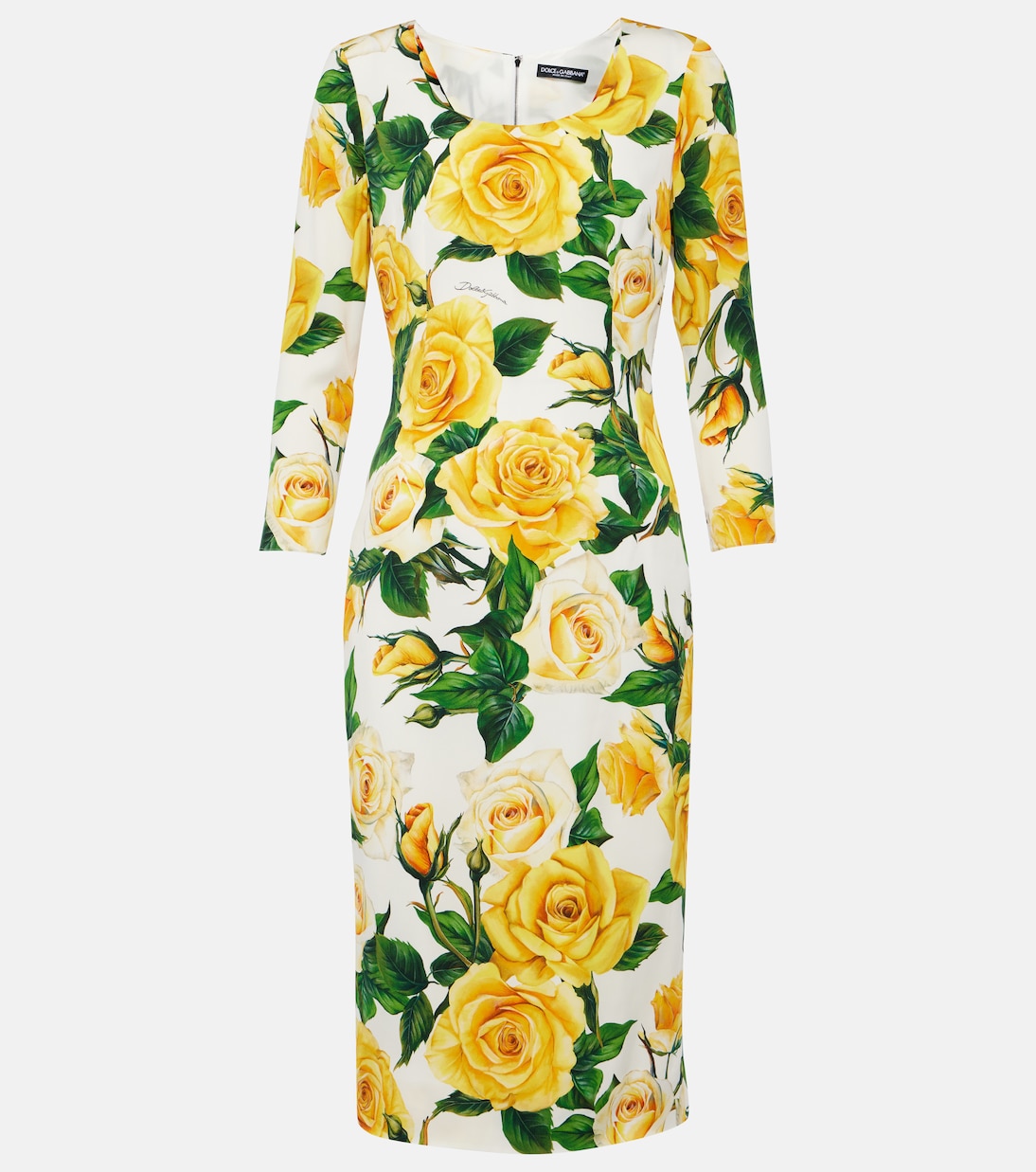 

Платье миди из смесового шелка с цветочным принтом Dolce&Gabbana, Rose Gialle Fdo Bco