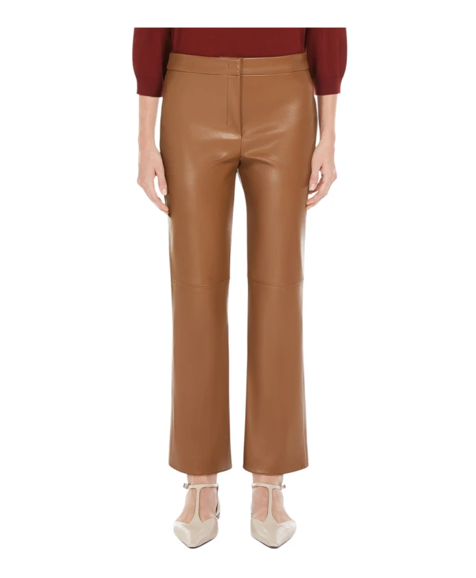 Коричневые, облегающие брюки с кожаными деталями. Max Mara, коричневый — фото 2