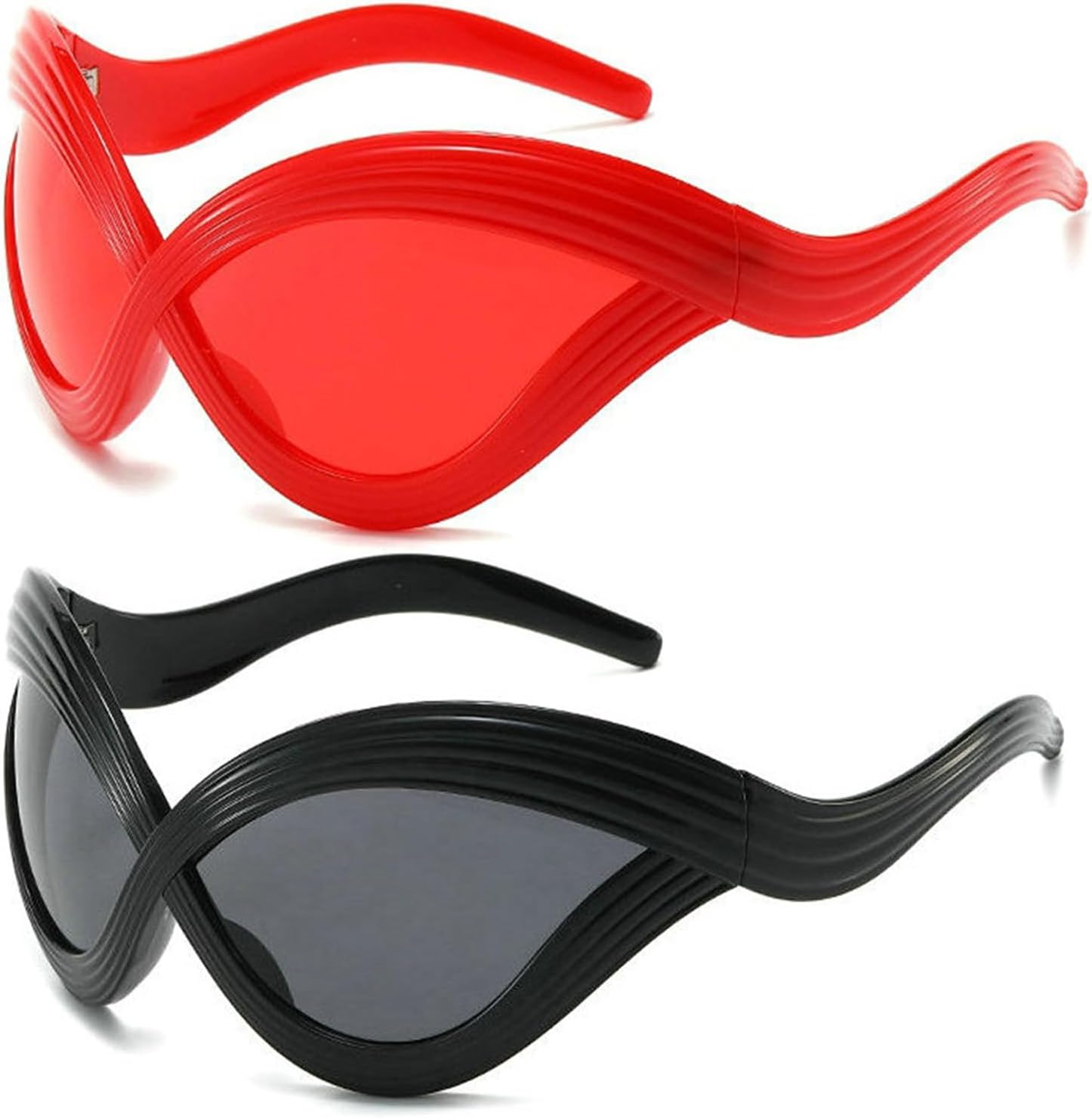 

Солнцезащитные очки Helena Y2K, футуристические солнцезащитные очки с обтекаемой формой, модные для мужчин и женщин, защитная маска-козырек, очки в стиле хип-хоп, Black+red