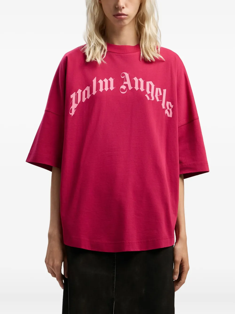Футболка с изогнутым логотипом Palm Angels, розовый — фото 3