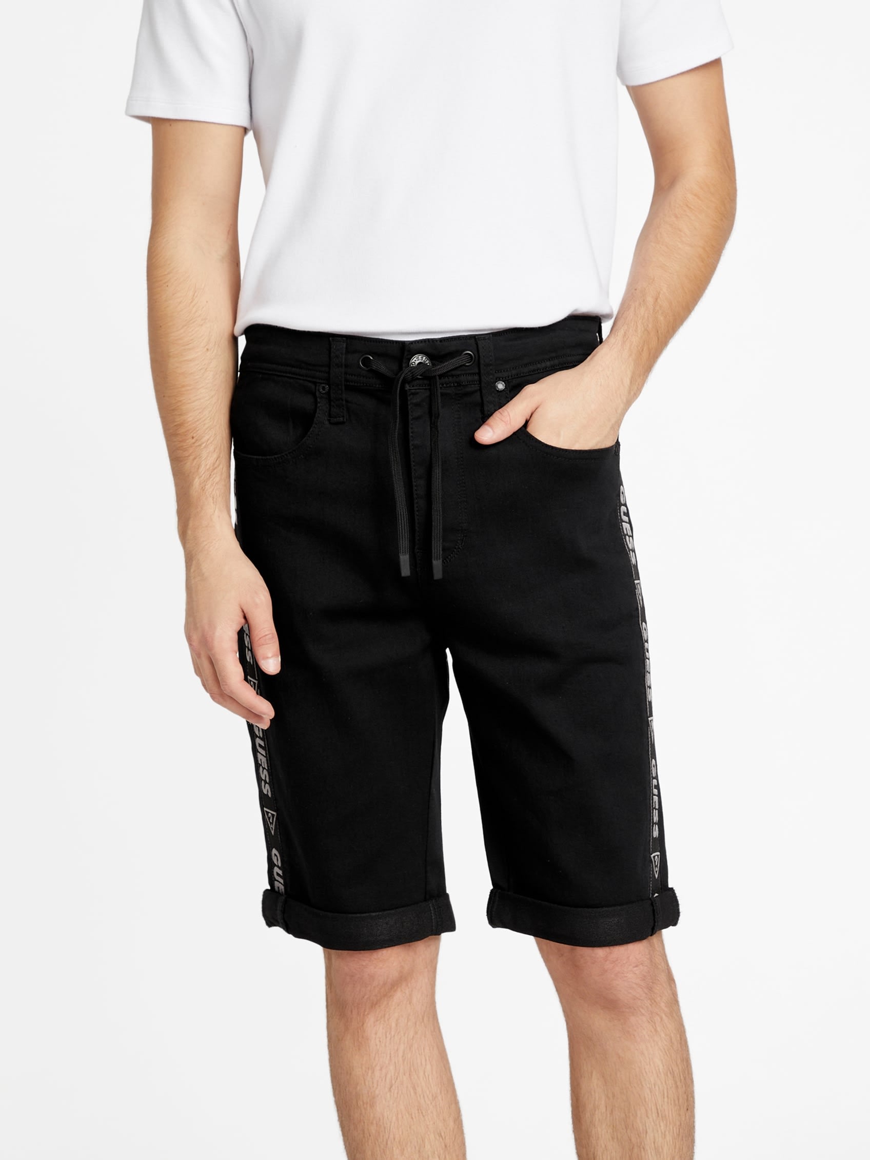 

Джинсовые шорты Eco Kyler с логотипом и лентой Guess Factory, черный
