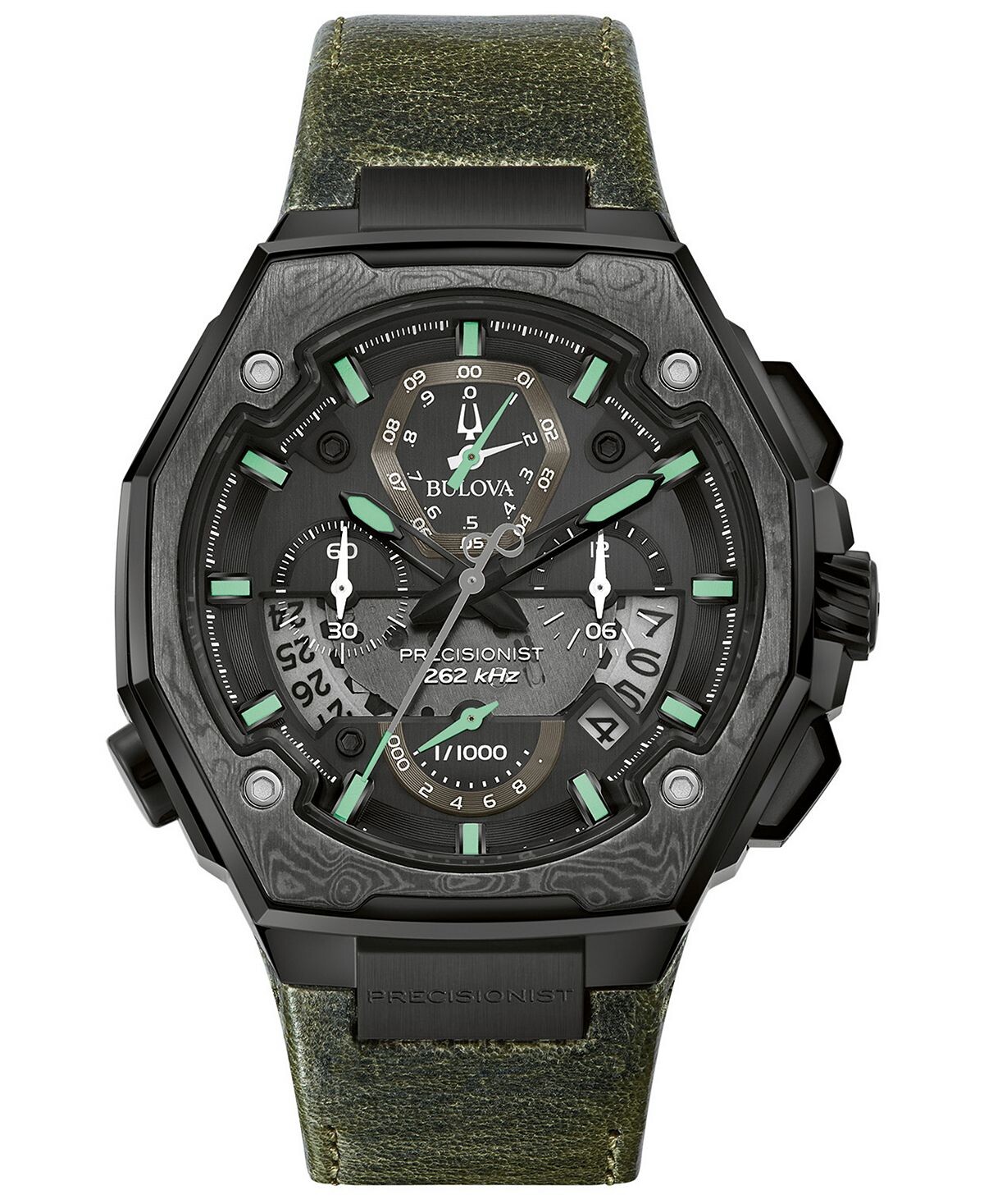 

Мужские часы Precisionist Chronograph с зеленым кожаным ремешком, 44,7x46,8 мм, специальная серия Bulova
