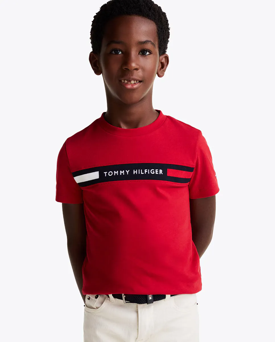 

Футболка для мальчиков с круглым вырезом, однотонная Tommy Hilfiger, красный