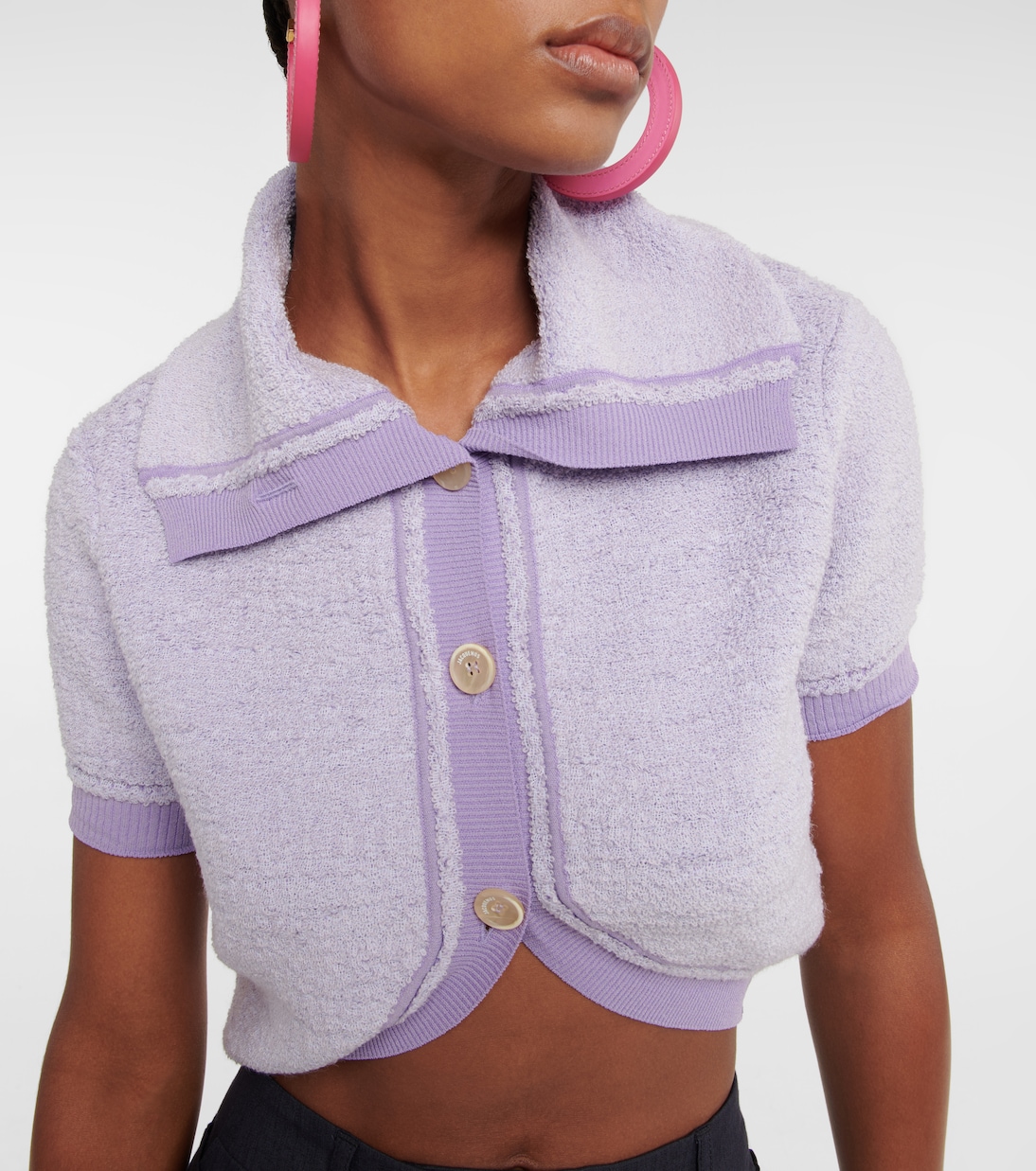Укороченный вязаный топ Le Cardigan Campana Jacquemus, Light Purple — фото 4