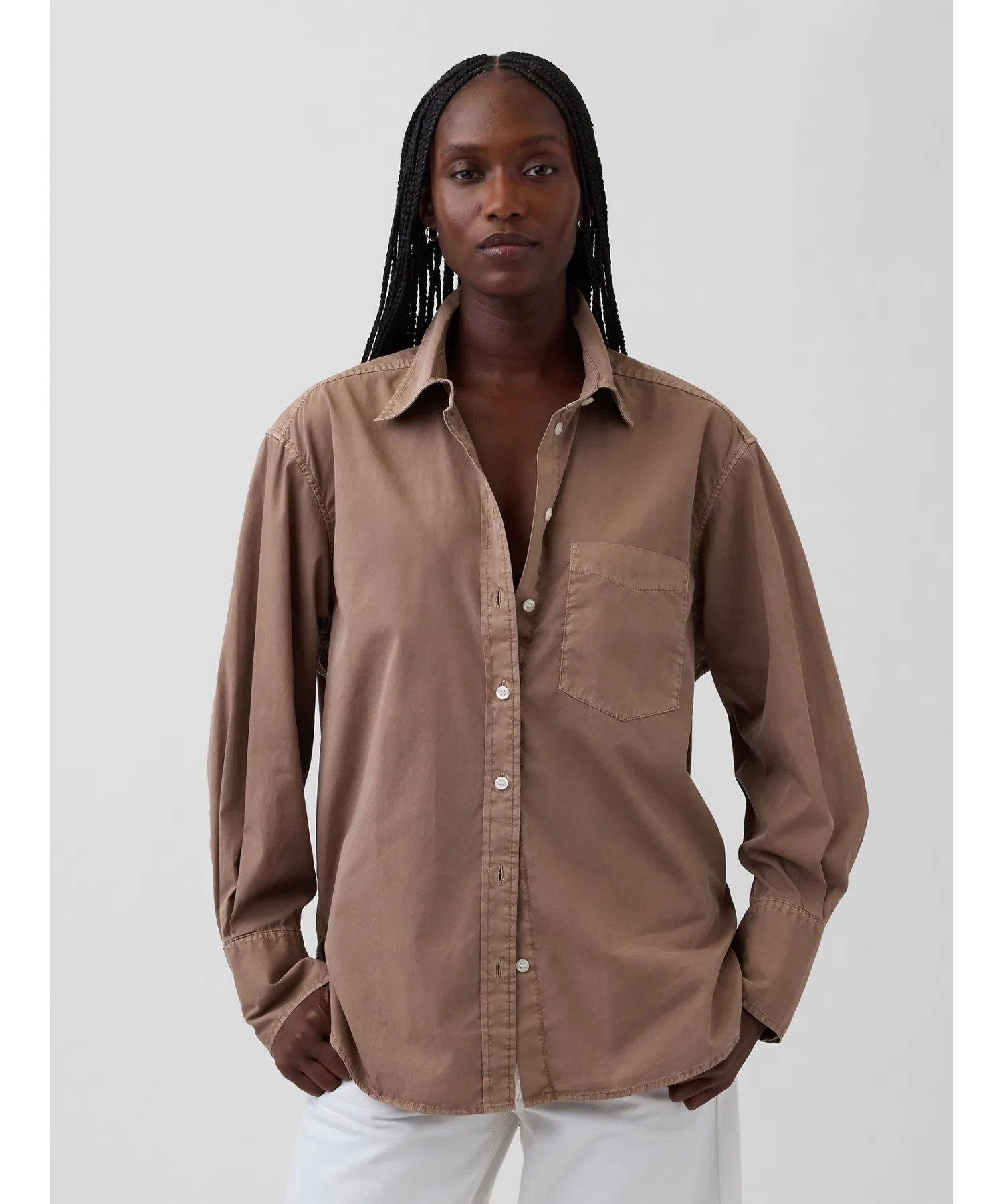 Женская хлопковая рубашка GAP оверсайз коричневая