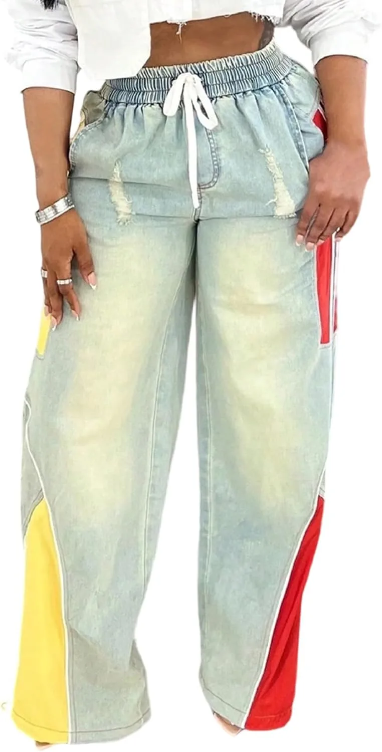 

Женские джинсы Wide Leg с патчем и вытяжкой Sezhgswd