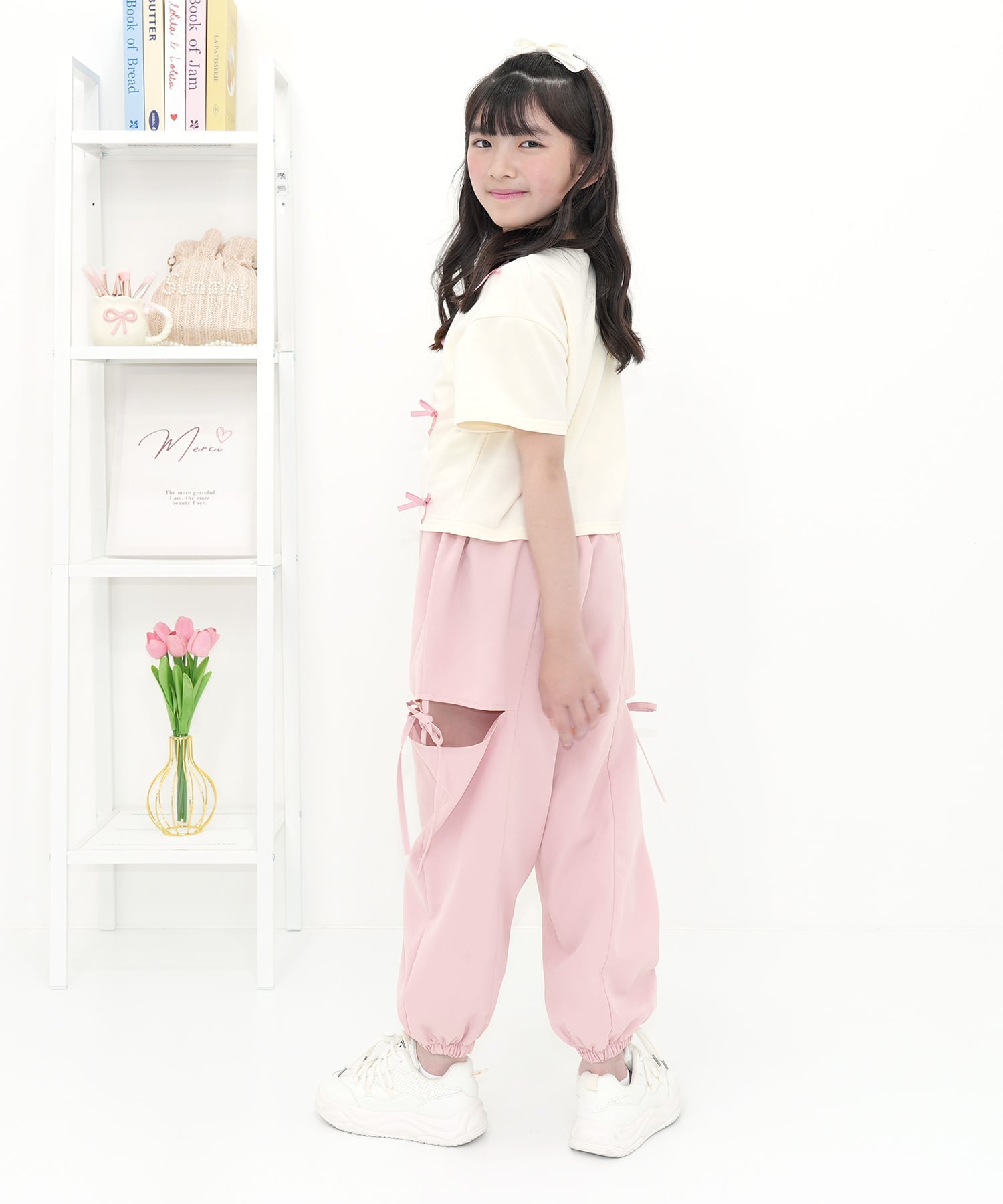 Брюки-карго Bee с лентой и карманами, детская одежда для девочек Bee, Pink x Cutout — фото 3