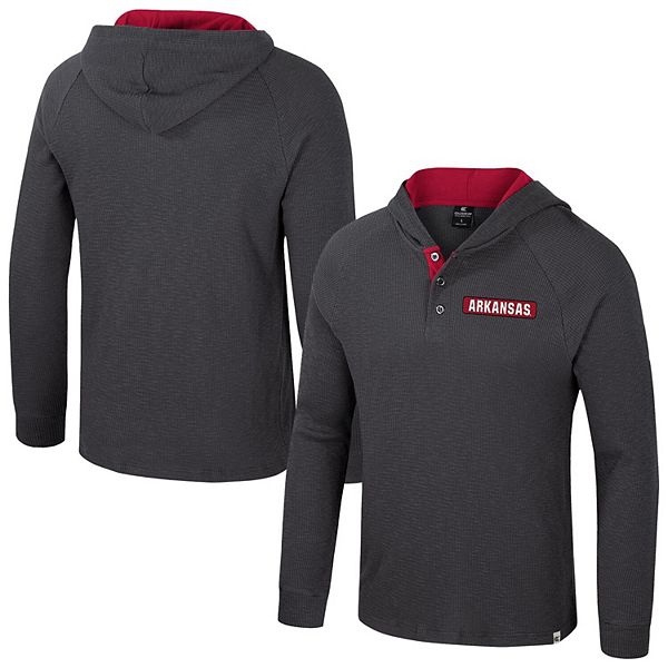 

Мужская толстовка-лонгслив henley с капюшоном arkansas razorbacks dujour ralgan цвета charcoal Colosseum
