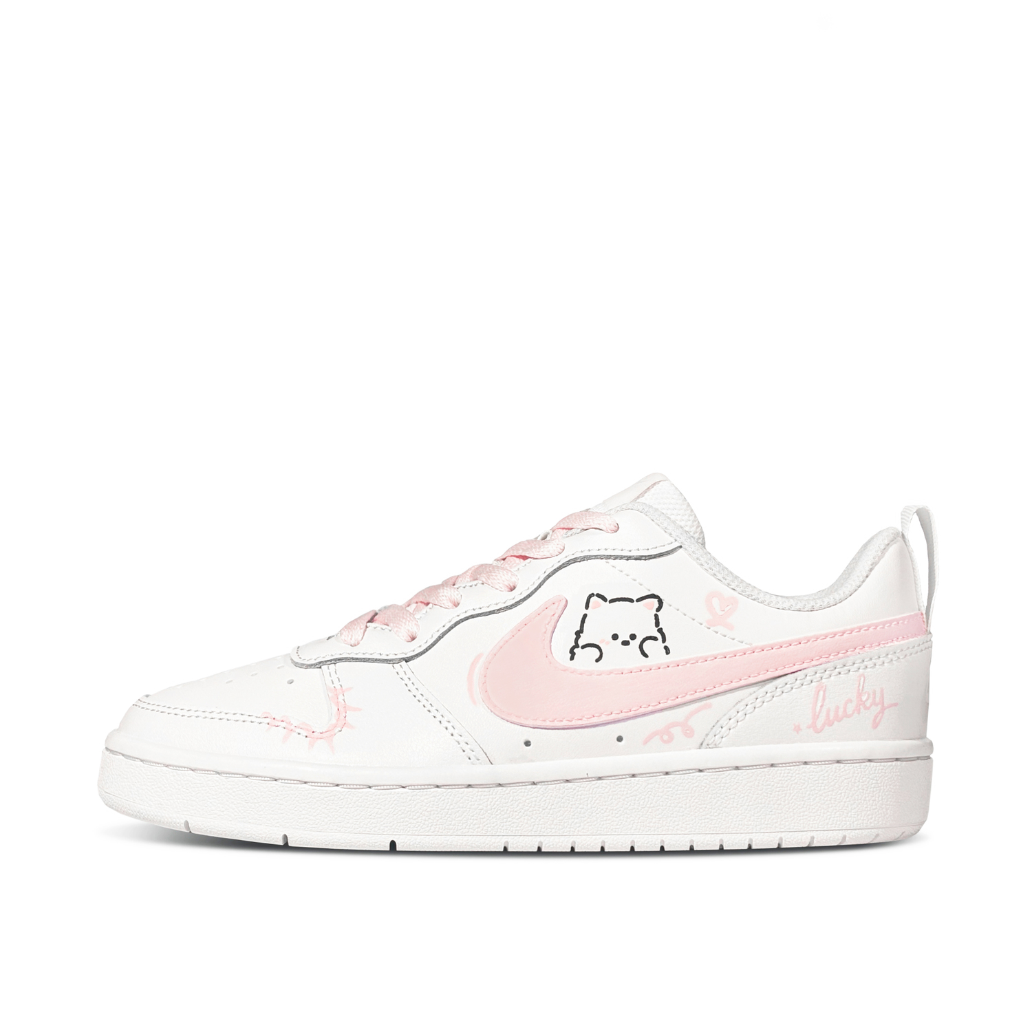 

Nike Court Borough Lucky Meow низкие детские скейтбординг кроссовки Pink White подростковые