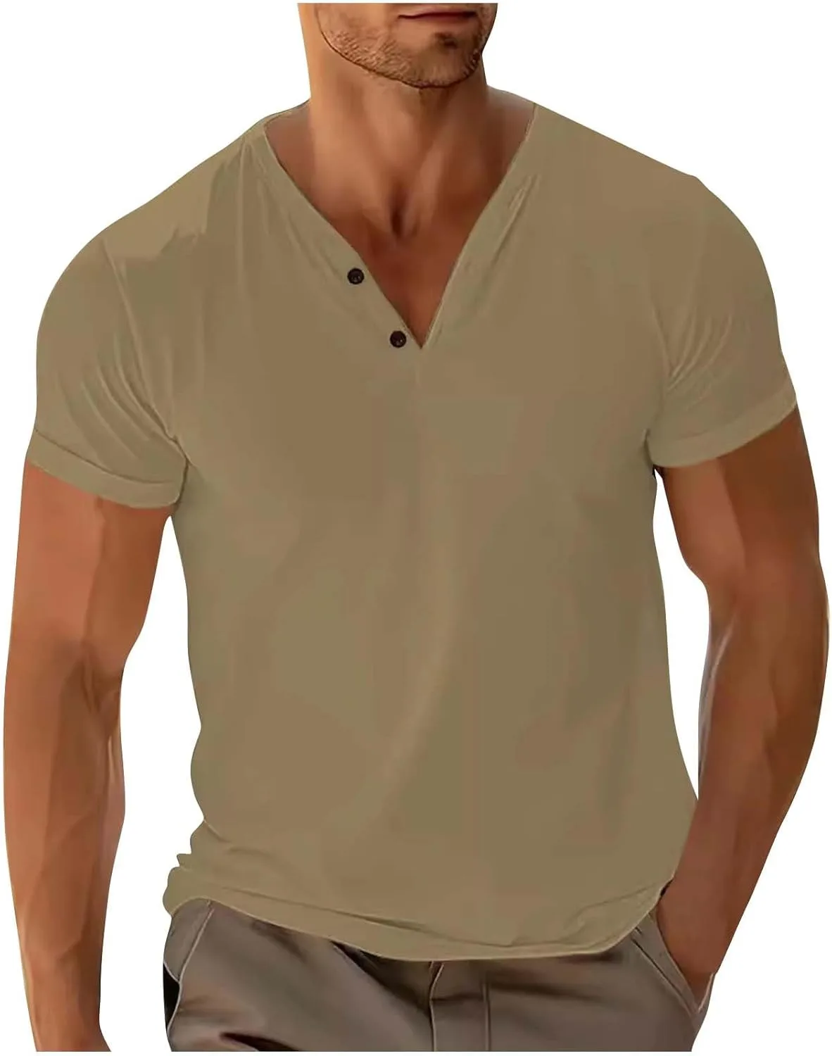 

Мужская футболка с V-образным вырезом, Casual, Cotton