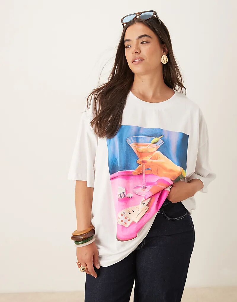 

Футболка свободного кроя ASOS DESIGN Curve с принтом коктейля белого цвета Asos Curve
