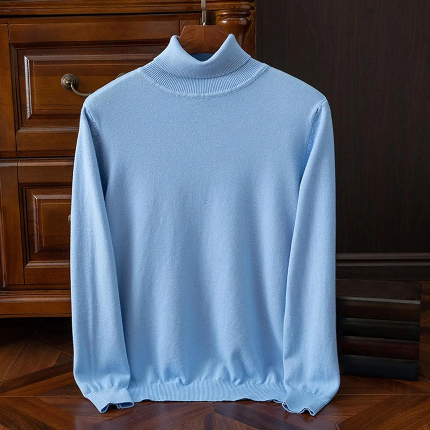 Мужской водолазка свитер slim fit вязаный легкий однотонный с длинным рукавом — фото 2