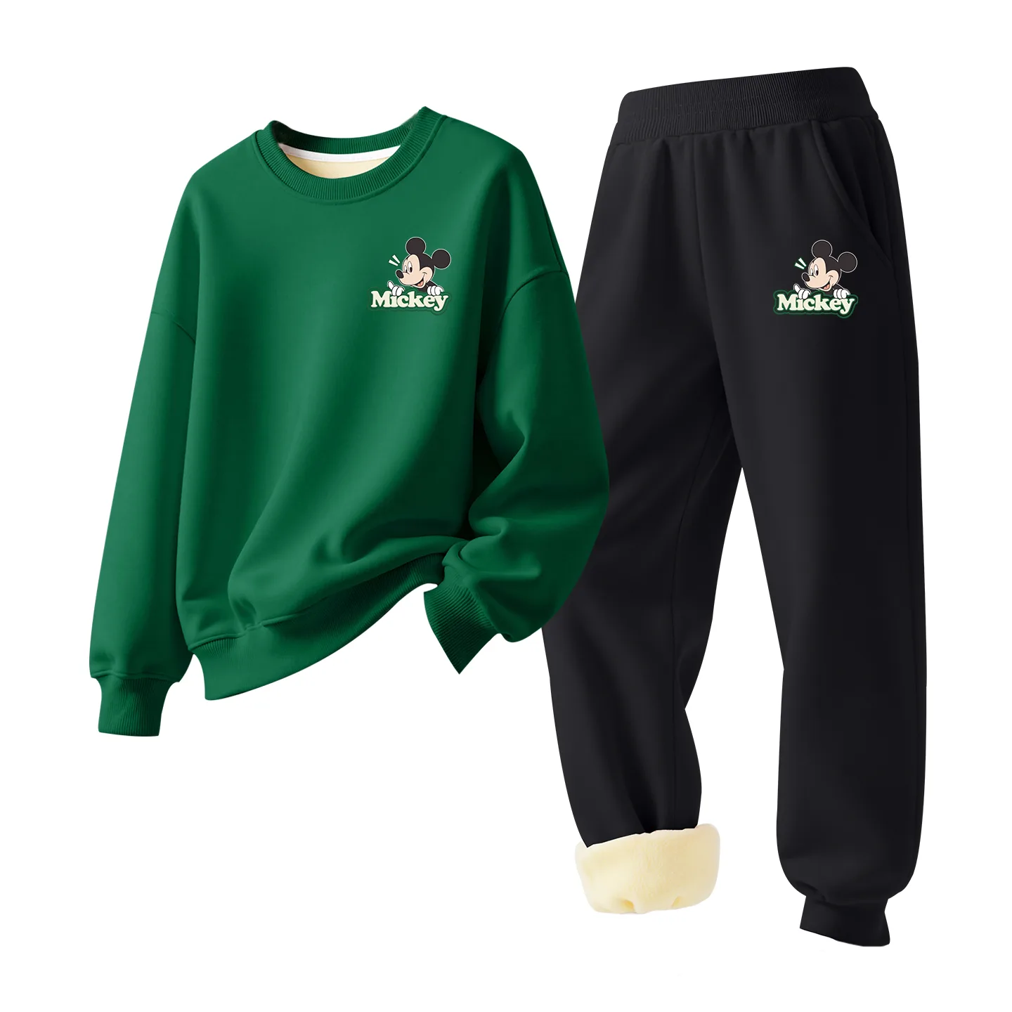 Детский спортивный костюм с круглым вырезом Disney, [Thickened Lamb's Wool]Di Smiling Face Qi K Vintage Green+Di Smiling Face Qi K Black