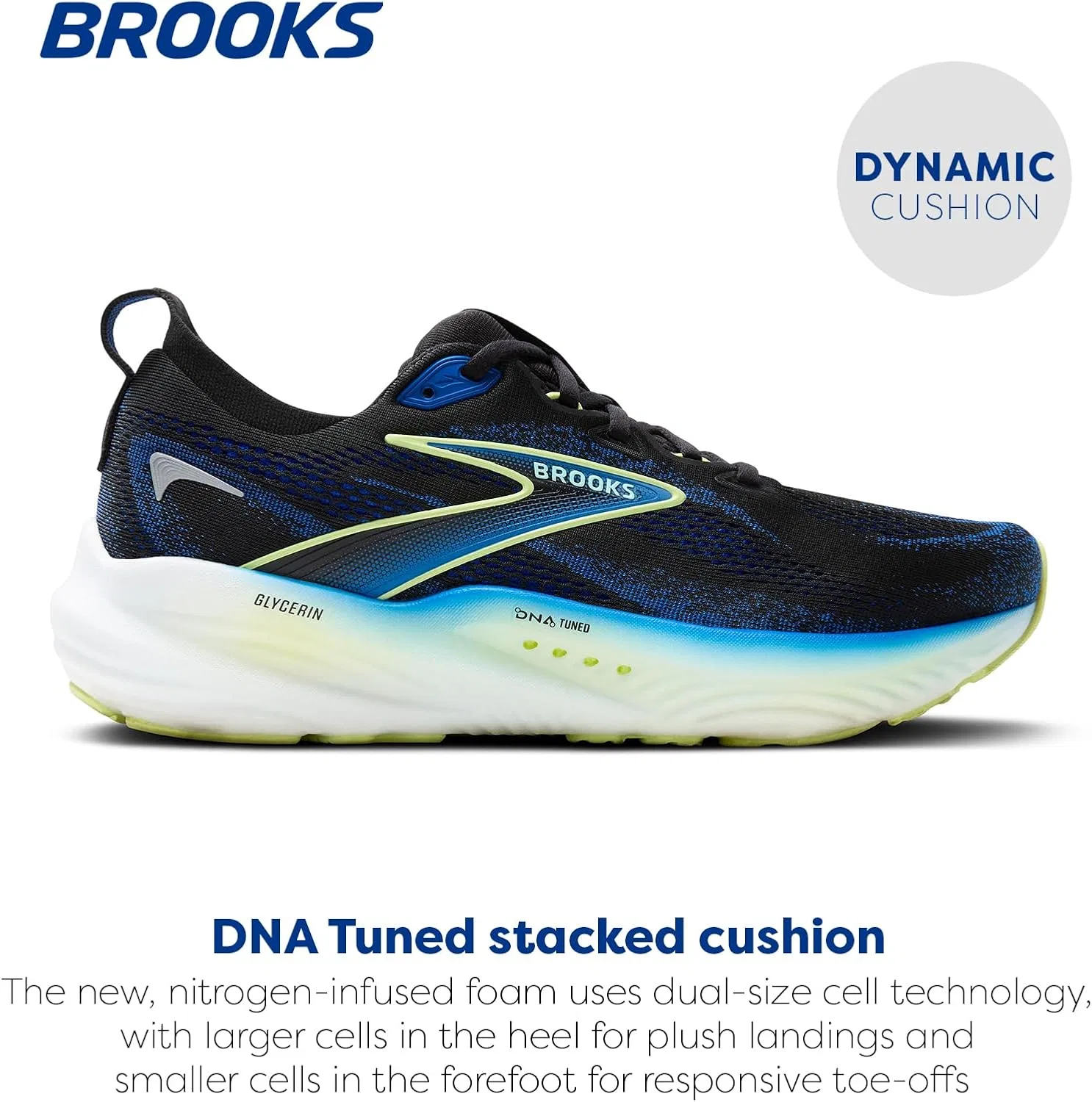 Мужские беговые кроссовки Brooks Glycerin 22, Black Cobalt Neo Yellow — фото 2