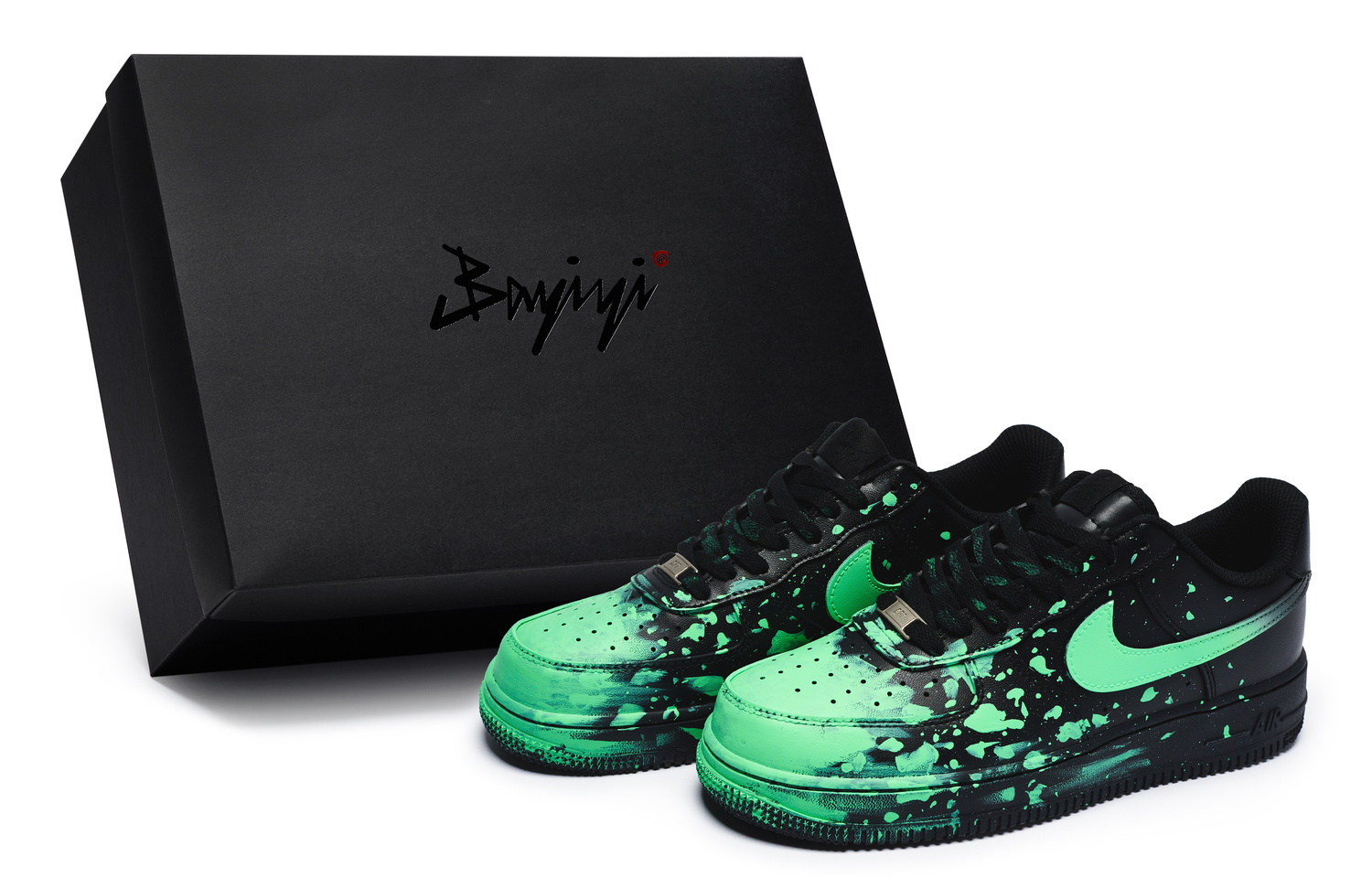 

Кроссовки Nike Air Force 1 07 811 Manufacture Crazy Graffiti Green Special Shoe Box низкие унисекс черно-зеленые, цвет Black Green