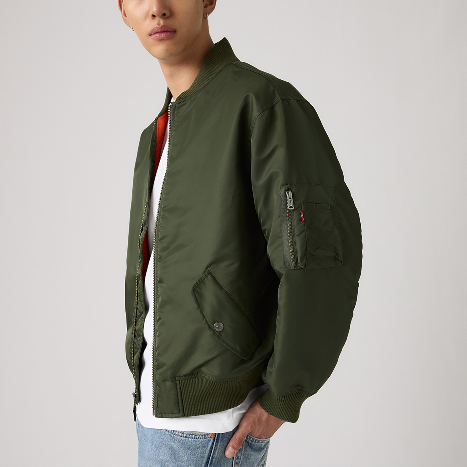 Levis Куртка Unisex Army Green с бейсбольным воротником и умеренным пилотским стилем — фото 4