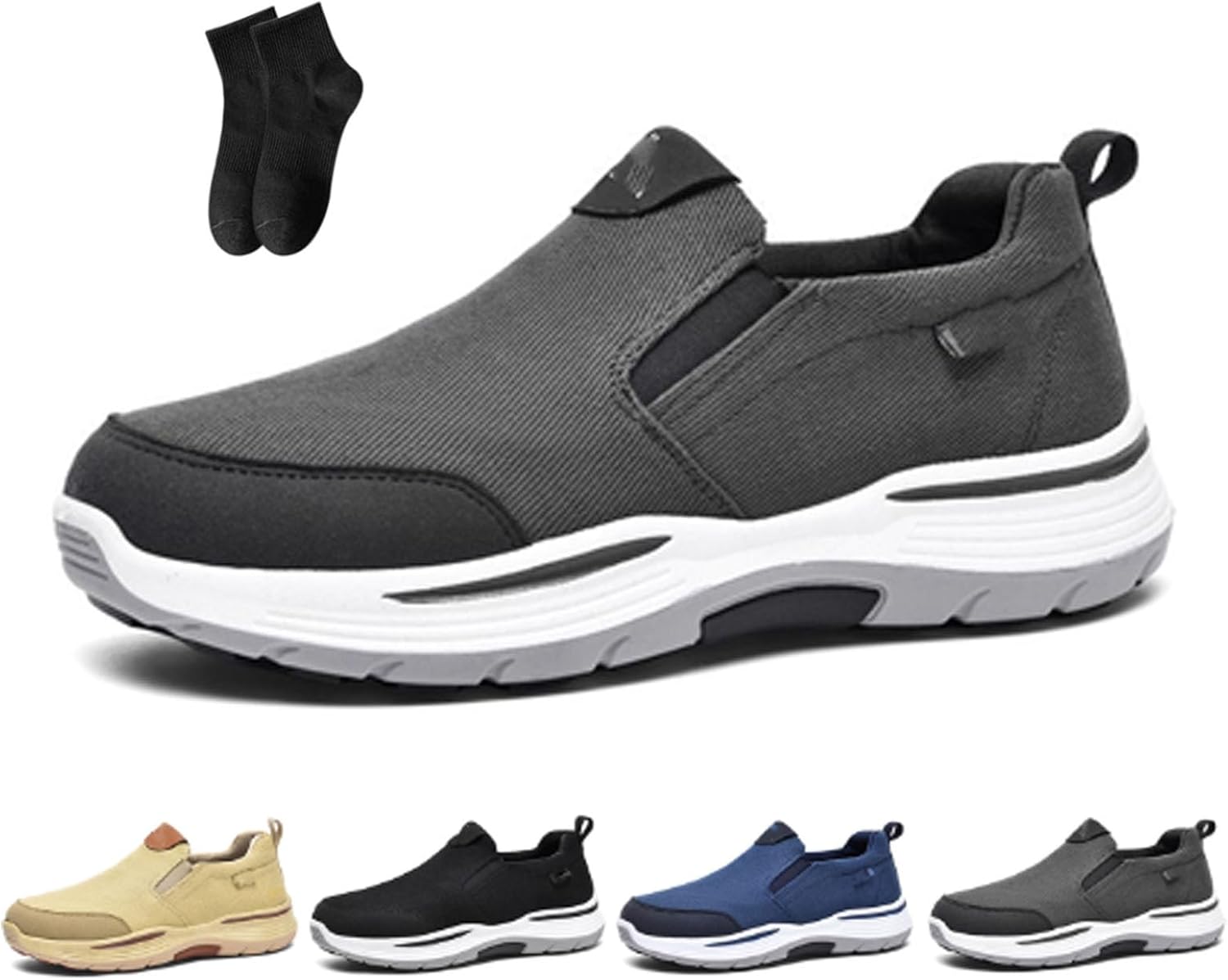 

Мужские ортопедические слипоны для ходьбы и походов- легкие, дышащие, мужская обувь с поддержкой свода стопы, слипоны из ткани Noworfewer, серый