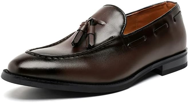 

Мужские кожаные лоферы Santimon с кисточками и носком-мокасином- легкие мокасины с противоскользящей подошвой, подходящие для свадеб, офиса и официальных мероприятий, коричневый