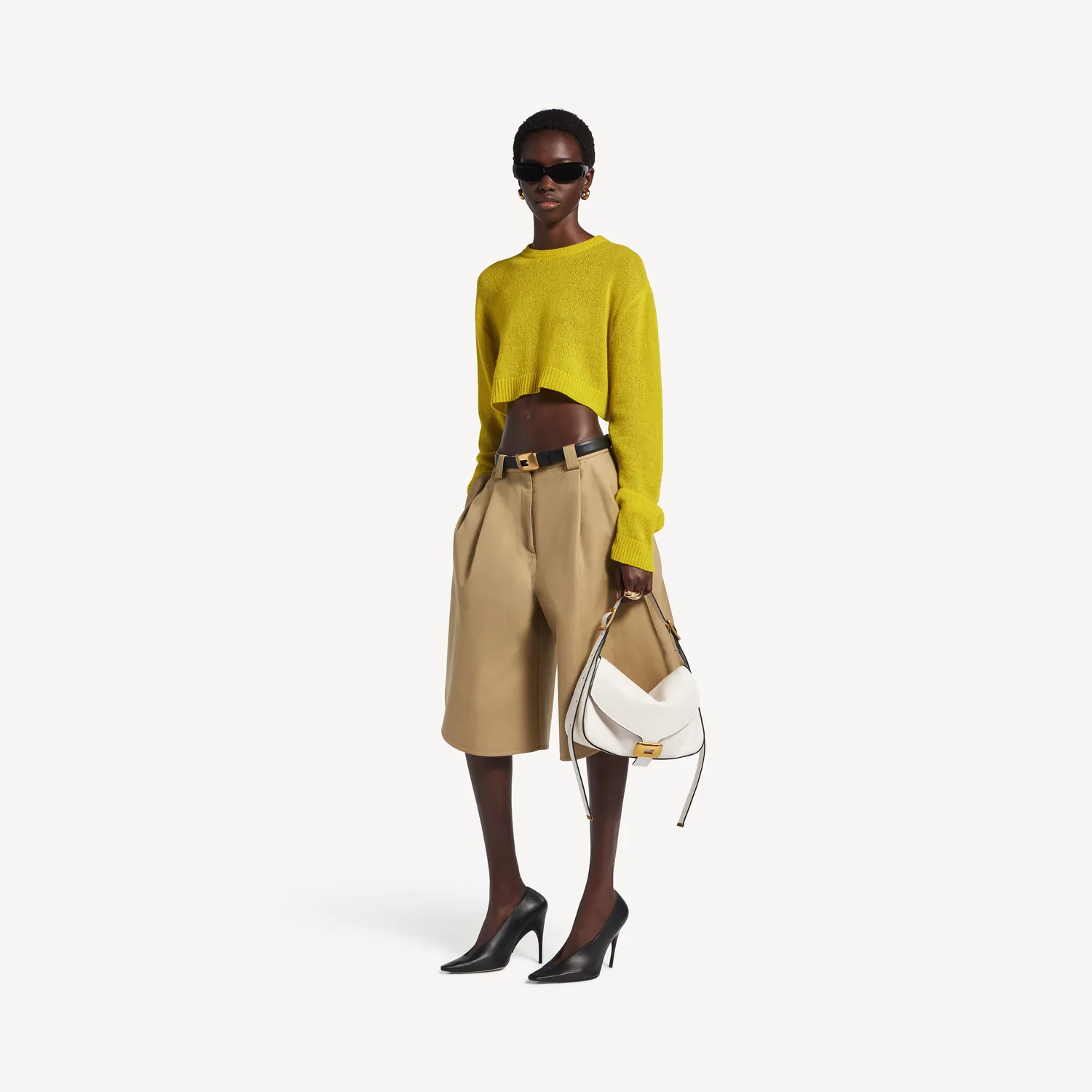BALENCIAGA Женский укороченный свитшот темно-желтого цвета — фото 2