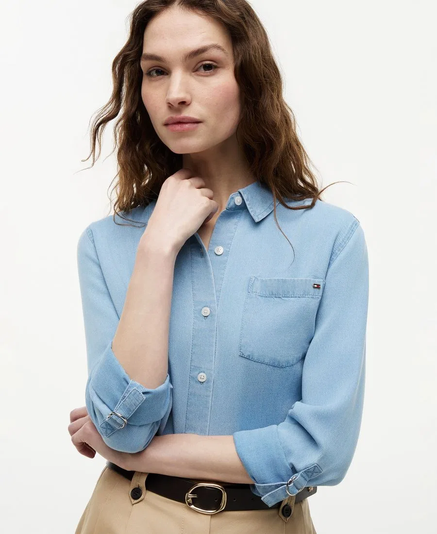 Женская рубашка с воротником-стойкой Tommy Hilfiger, Chambray — фото 3