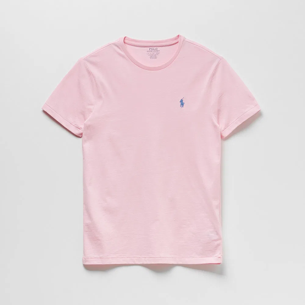 Мужская футболка Custom Slim Crew Neck розового цвета от Polo Ralph Lauren