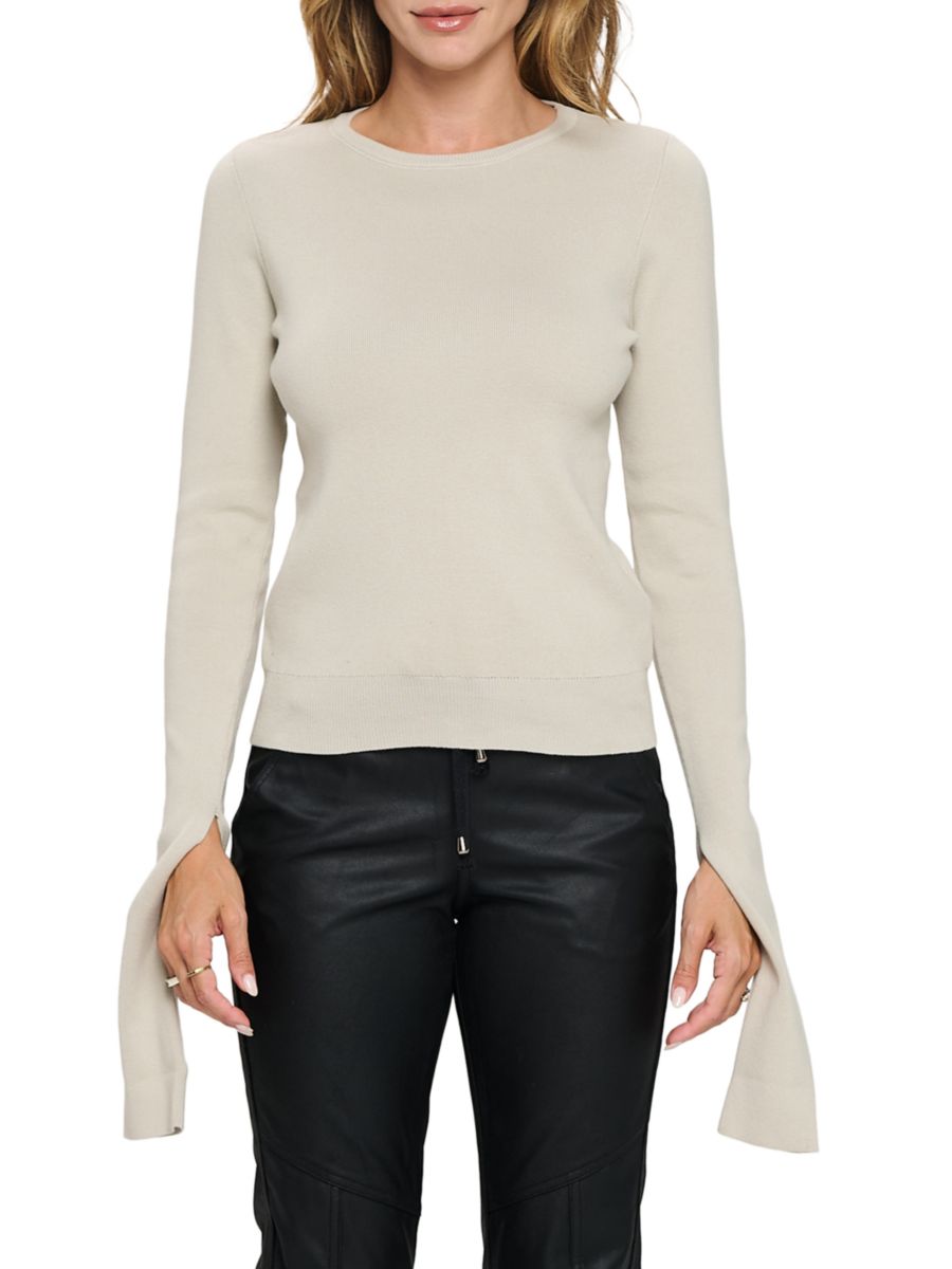 

Свитер с круглым вырезом и разрезными манжетами Renee C., цвет Oyster