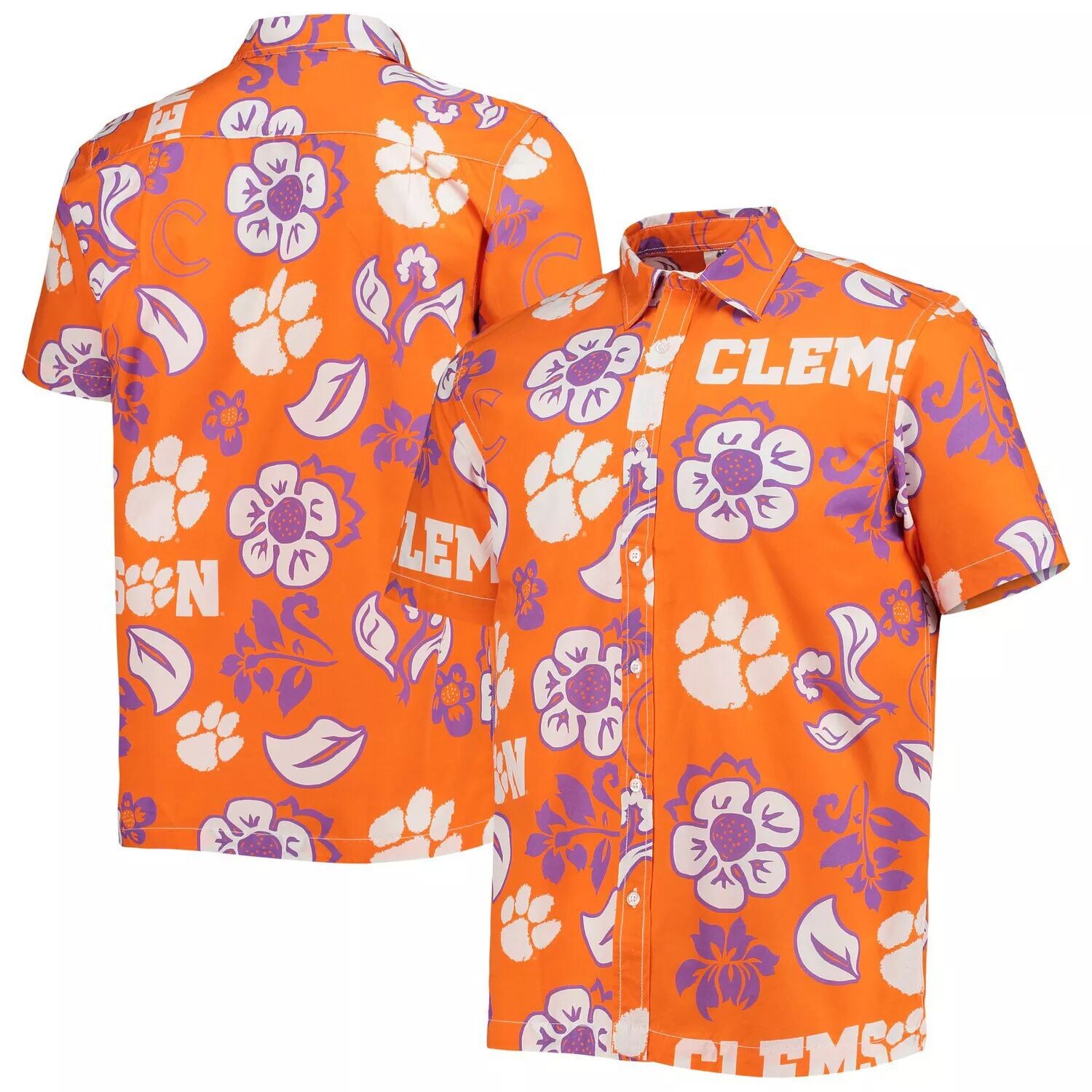 

Мужская рубашка на пуговицах с цветочным принтом Wes & Willy Orange Clemson Tigers