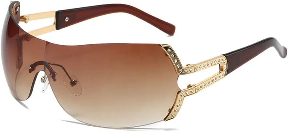 

Овальные солнцезащитные очки без оправы, большие полые солнцезащитные очки для женщин в стиле стимпанк, очки с защитой от ультрафиолета UV400 HDUBFY, Brown