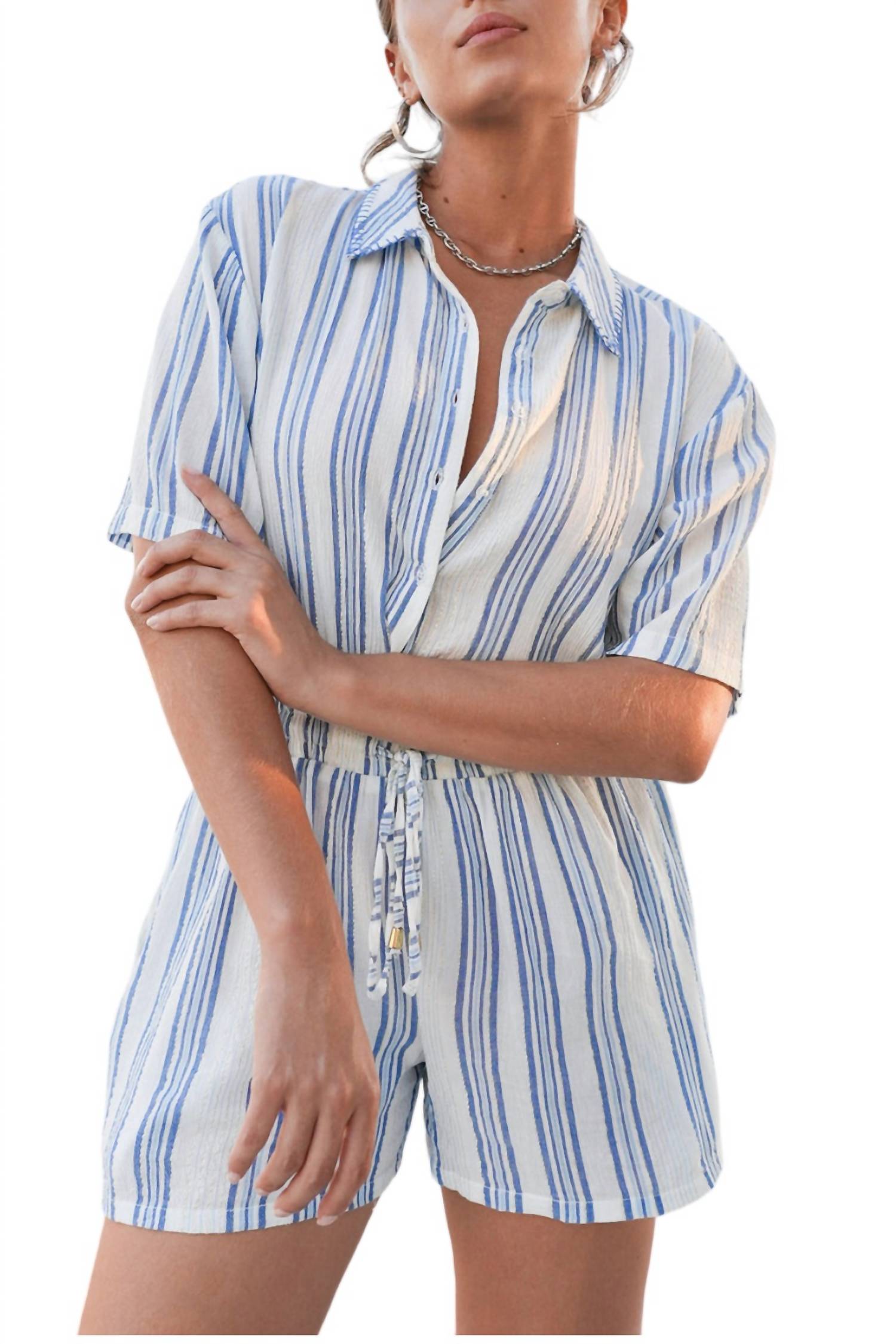 

Полосатый комбинезон Sachi синего цвета Debbie Katz, синий