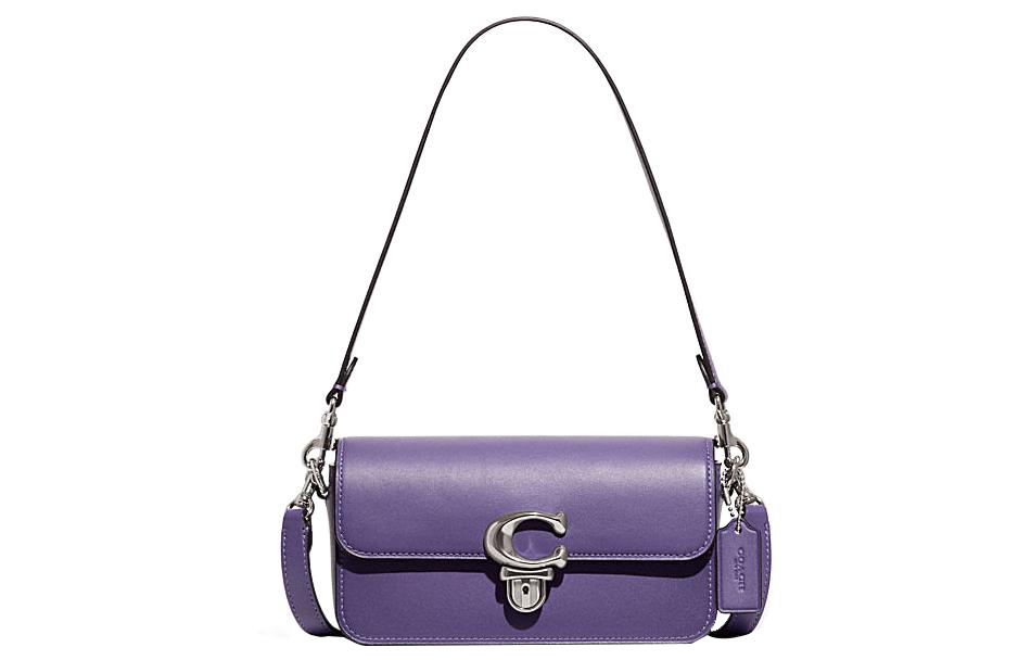 

Студийная однотонная кожаная коровья переносная сумка через плечо, женская фиолетовая COACH